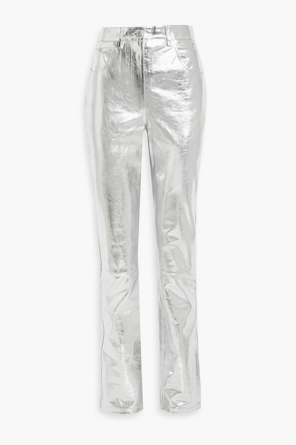 Helmut Lang Mirror Metallic Crinkled-leather Straight-leg Pants In Silver