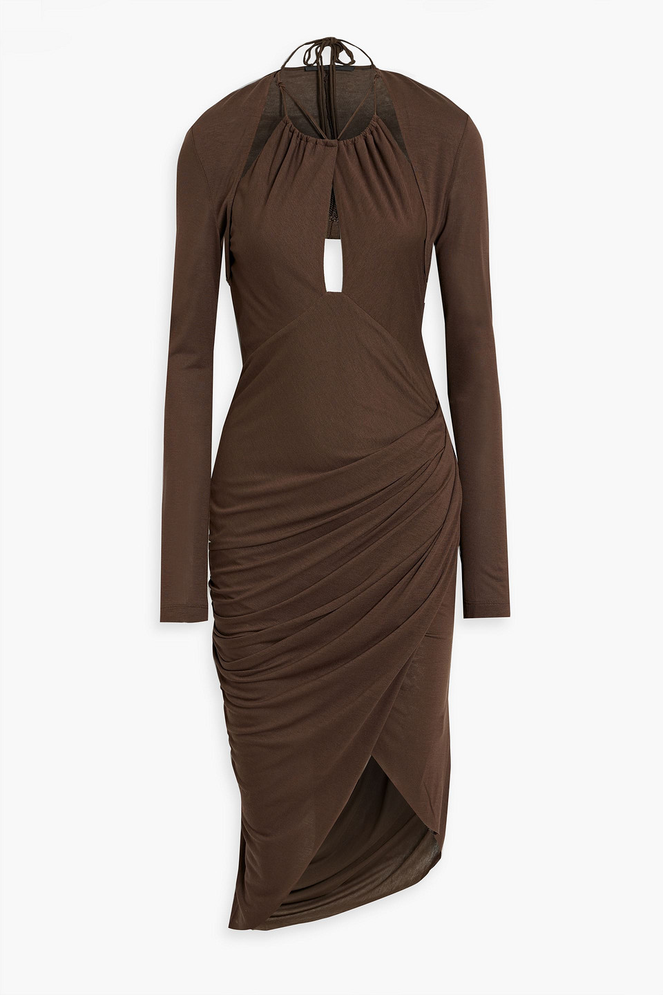 Helmut Lang Ruched Jersey Halterneck Dress In Army Green
