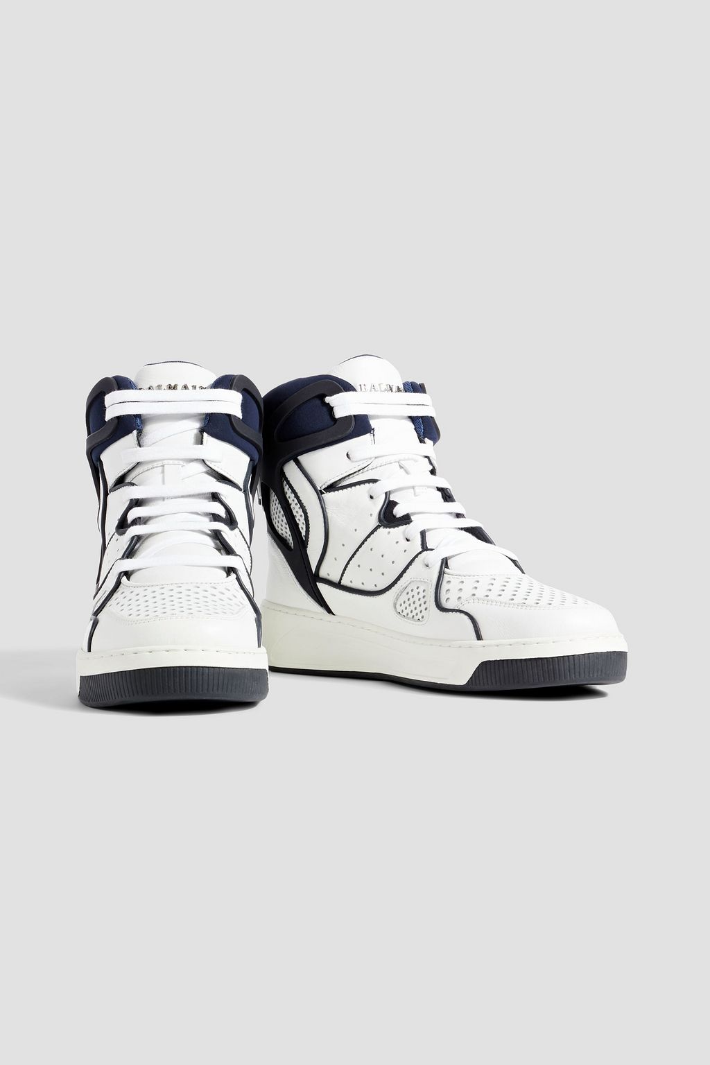 BALMAIN Keith perforated leather and neoprene high-top sneakers