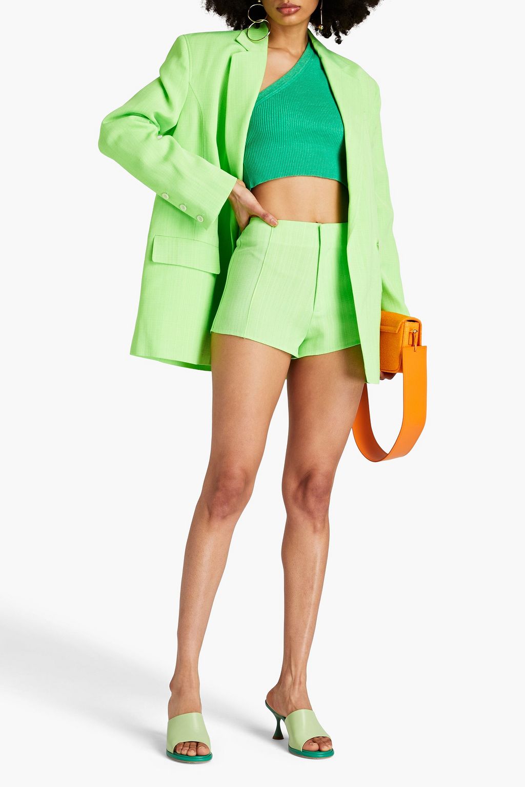 JACQUEMUS بلوزة Ascu بكتف واحدة من مزيج كتّان مضلّع