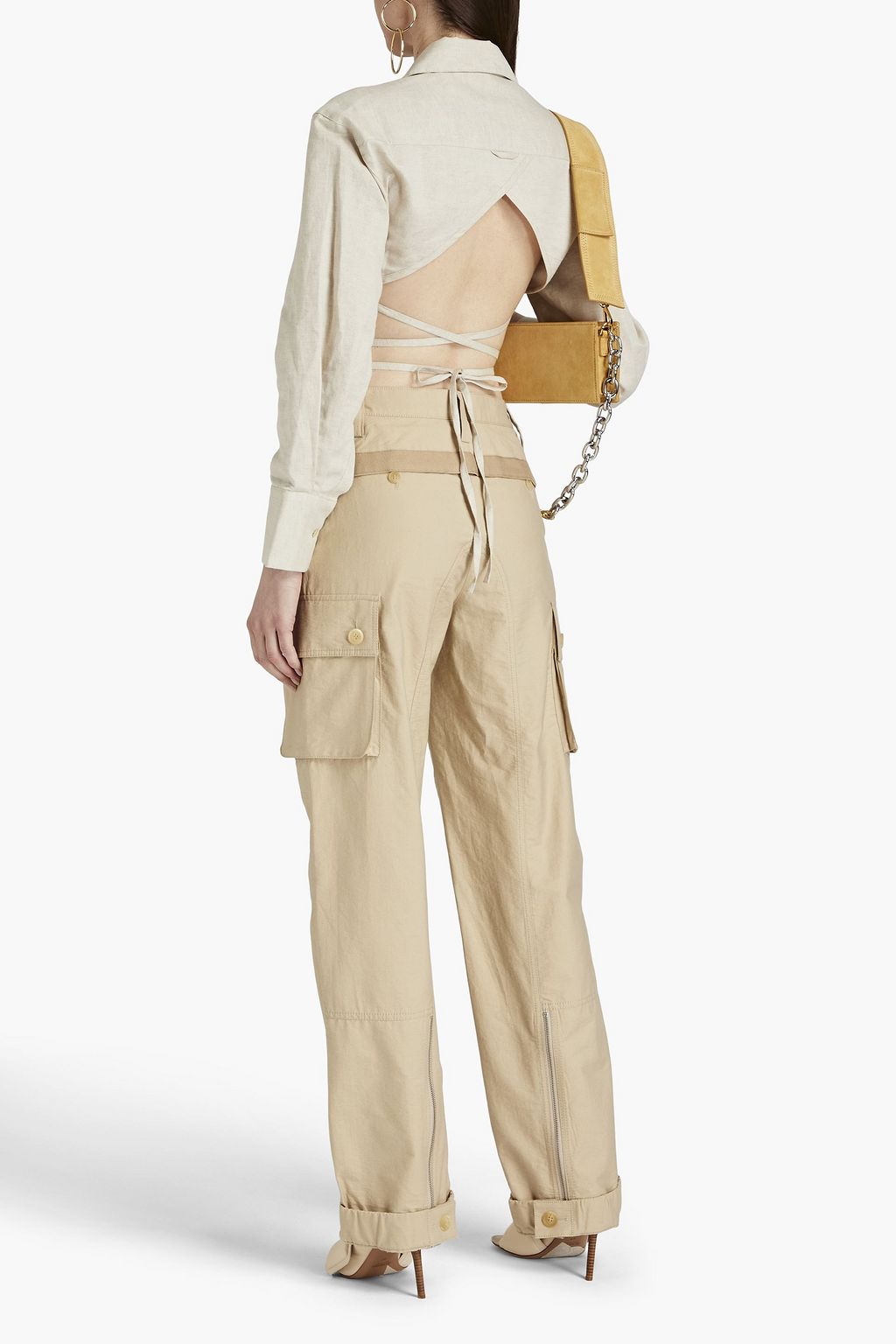 JACQUEMUS قميص قصير «باكي» من مزيج الكتان والقطن بقالب مدعم بسلك