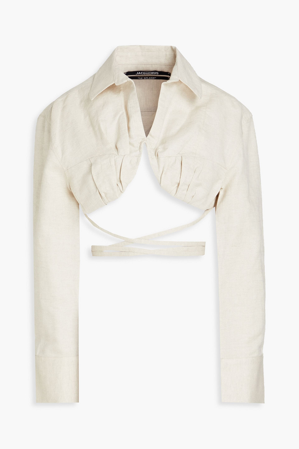 Shop Jacquemus Baci Cropped Underwired Cotton And Linen-blend Shirt In Beige