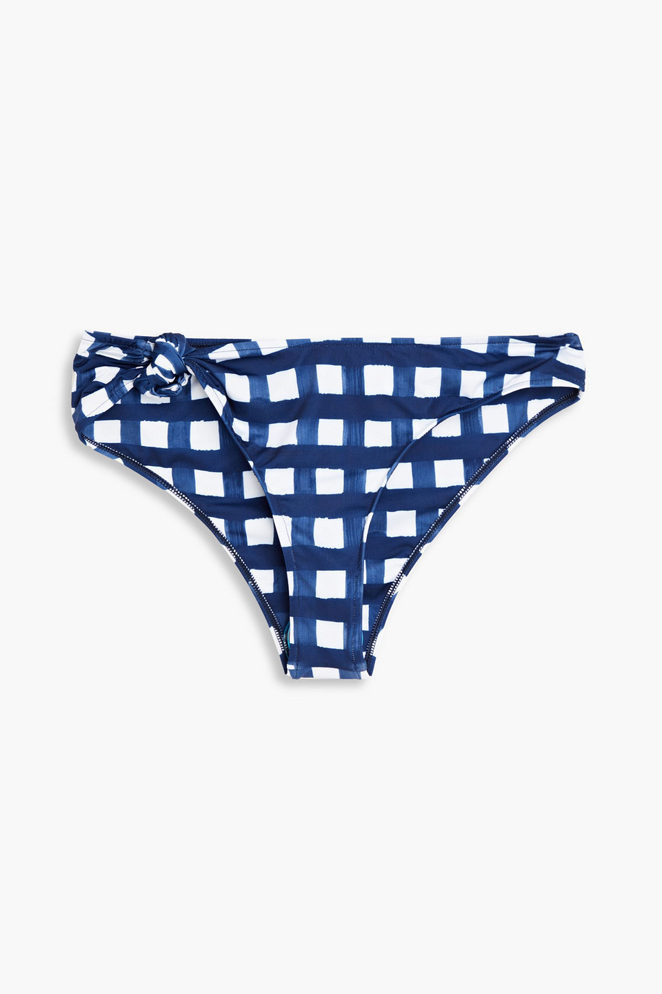 Jacquemus Le Bas Vichy Knotted Gingham Mid-rise Bikini Briefs In Navy