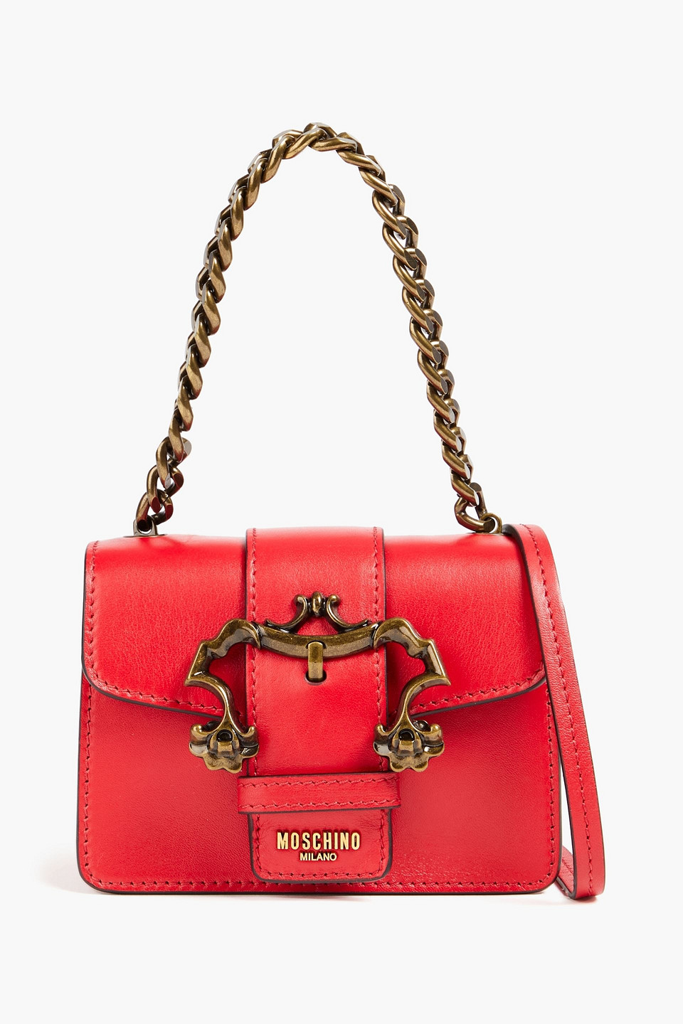 Moschino - Buckle-embellished leather shoulder bag - Red - OneSize