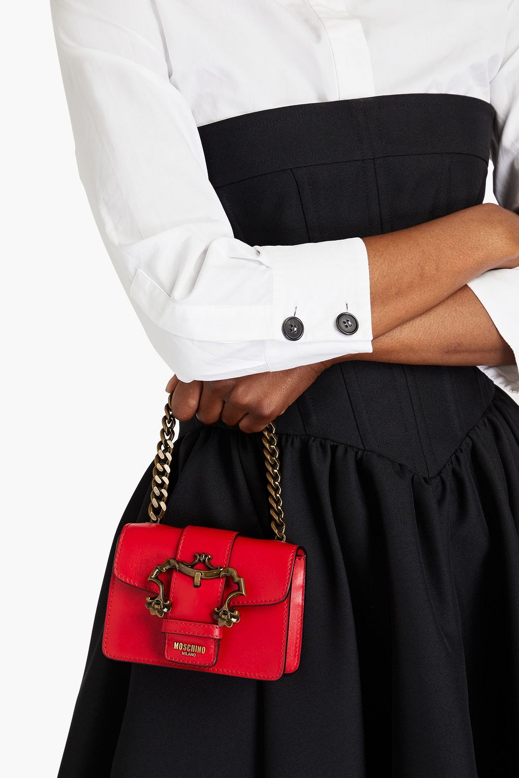 MOSCHINO 버클 장식 디테일 가죽 숄더 백