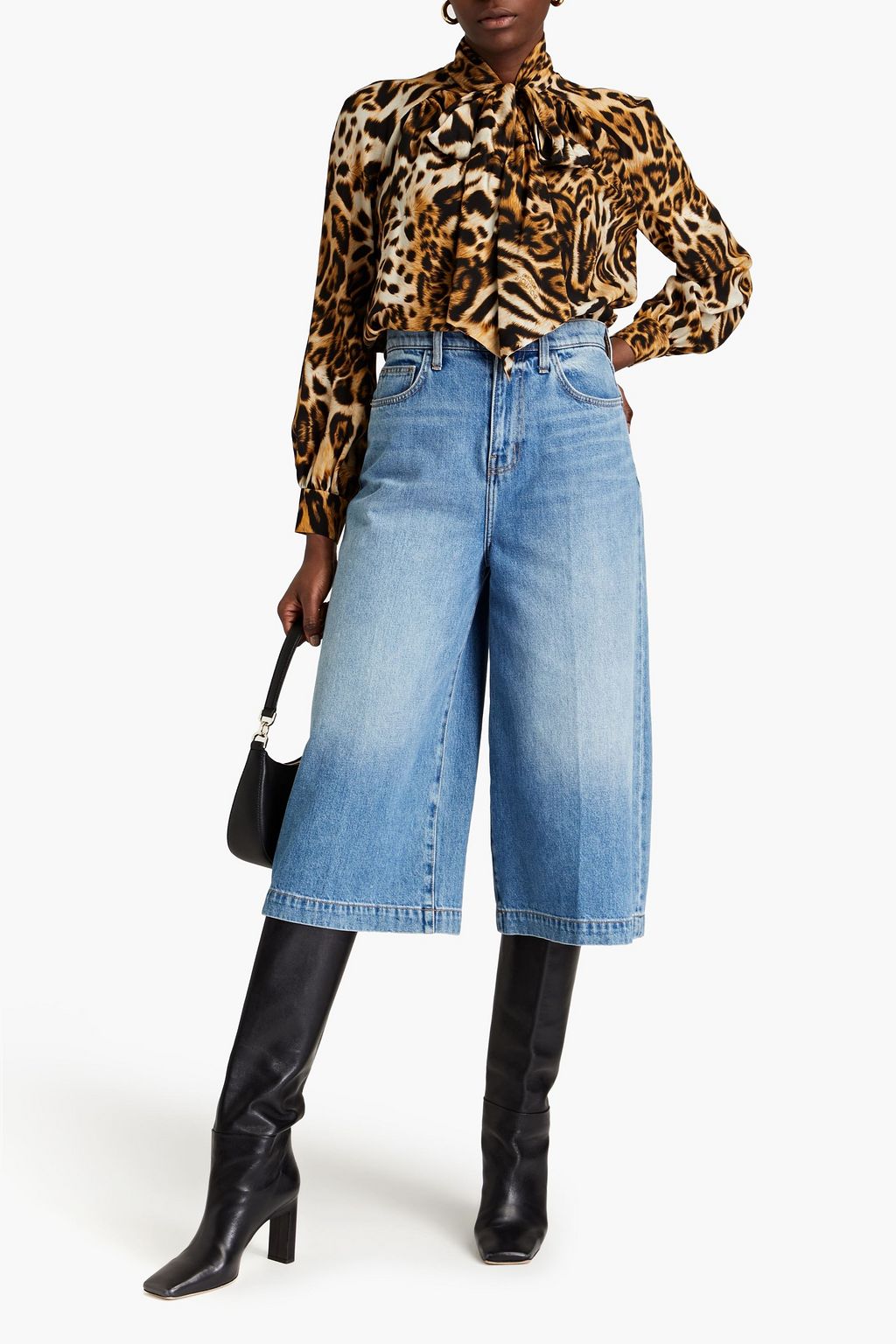 BOUTIQUE MOSCHINO Pussy-bow leopard-print silk crepe de chine blouse
