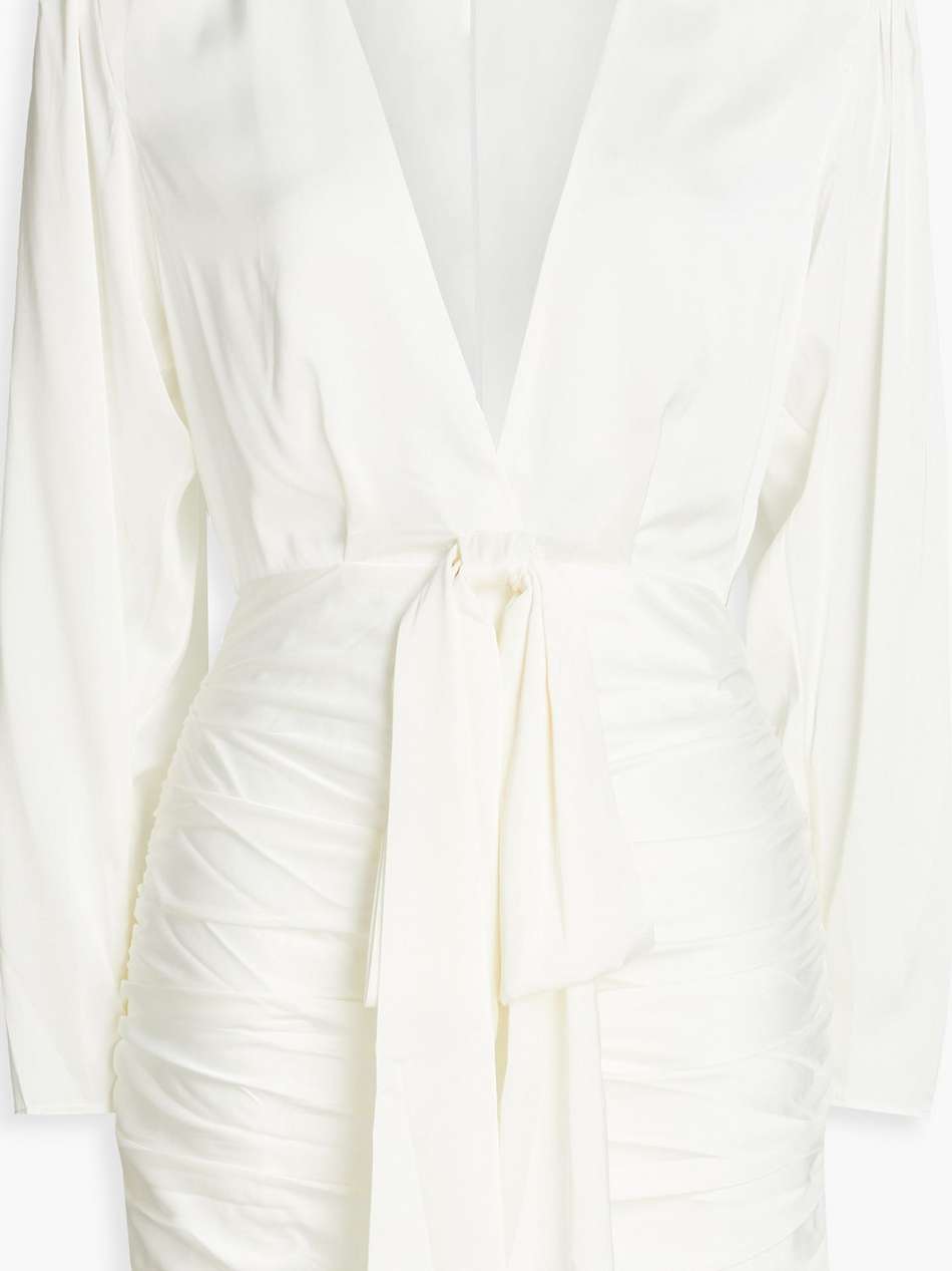 ruched cutout satin mini dress
