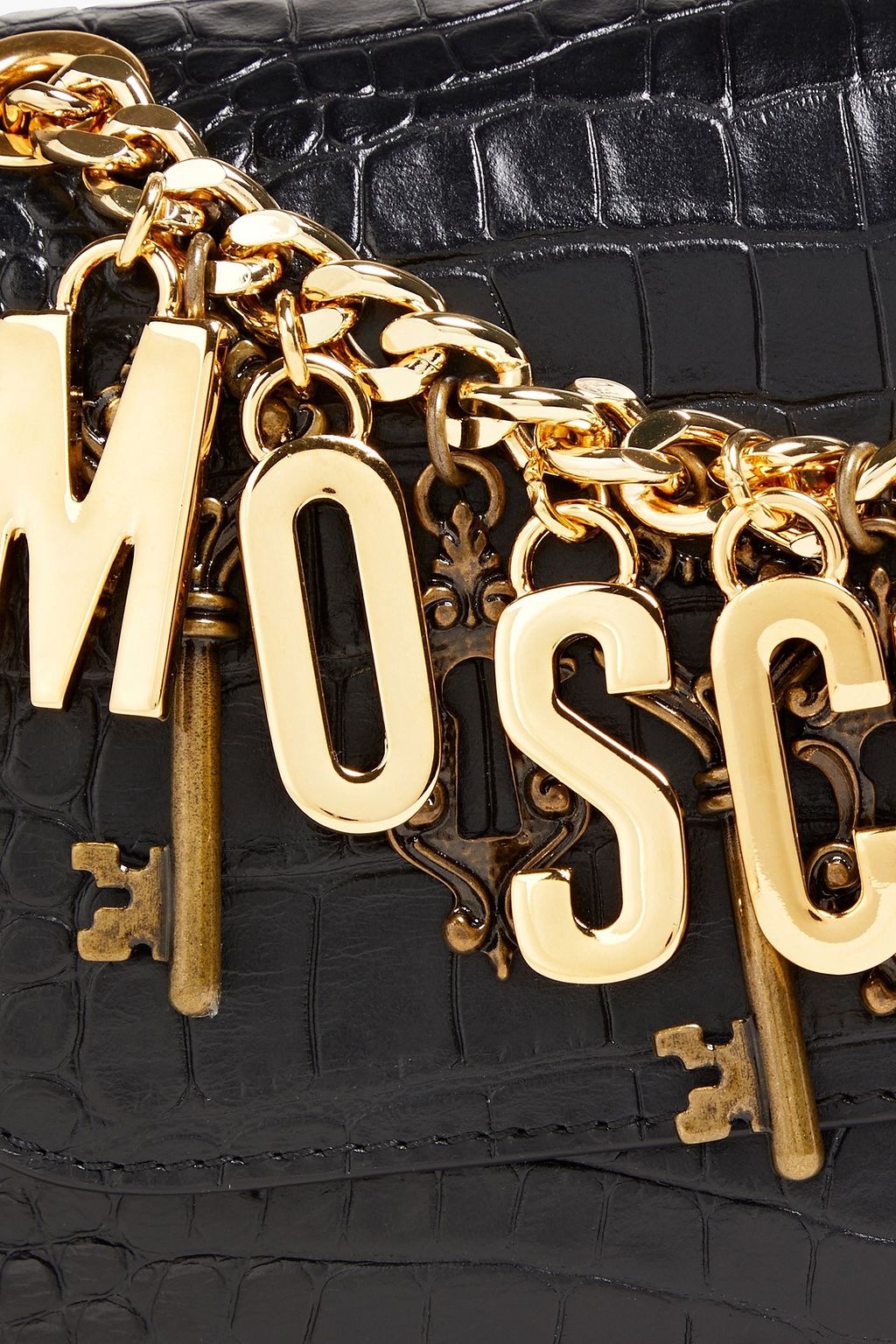 MOSCHINO حقيبة كتف من الجلد بنقشة جلد التمساح بتصميم مزركش