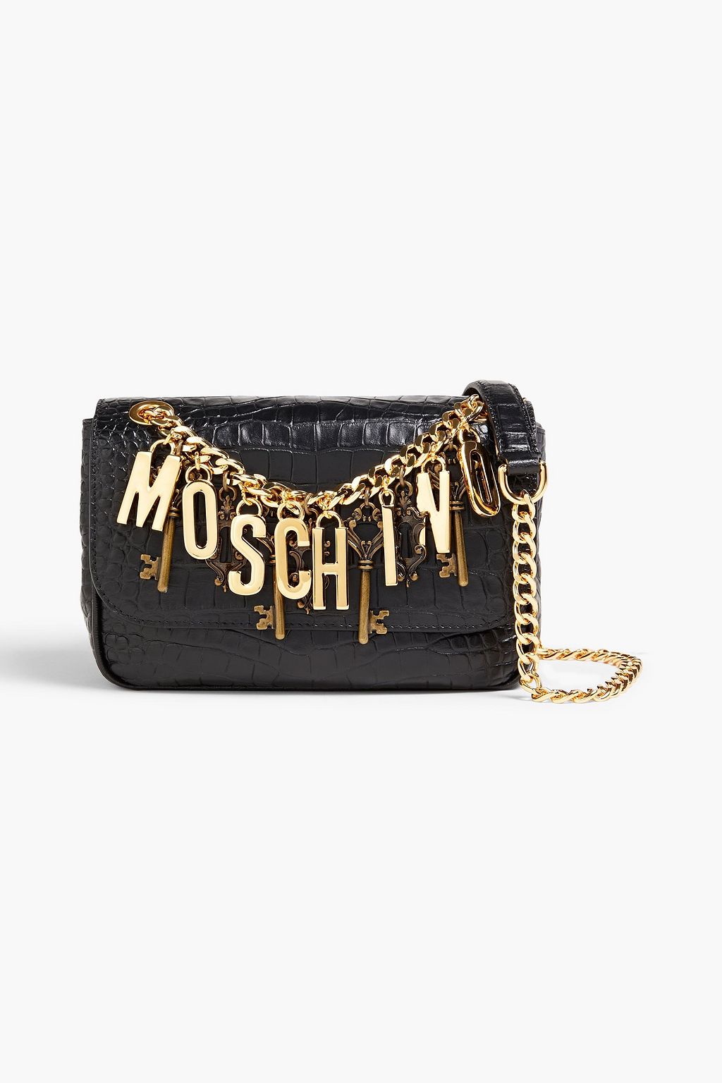 MOSCHINO Embellished croc-effect leather shoulder bag | THE OUTNET