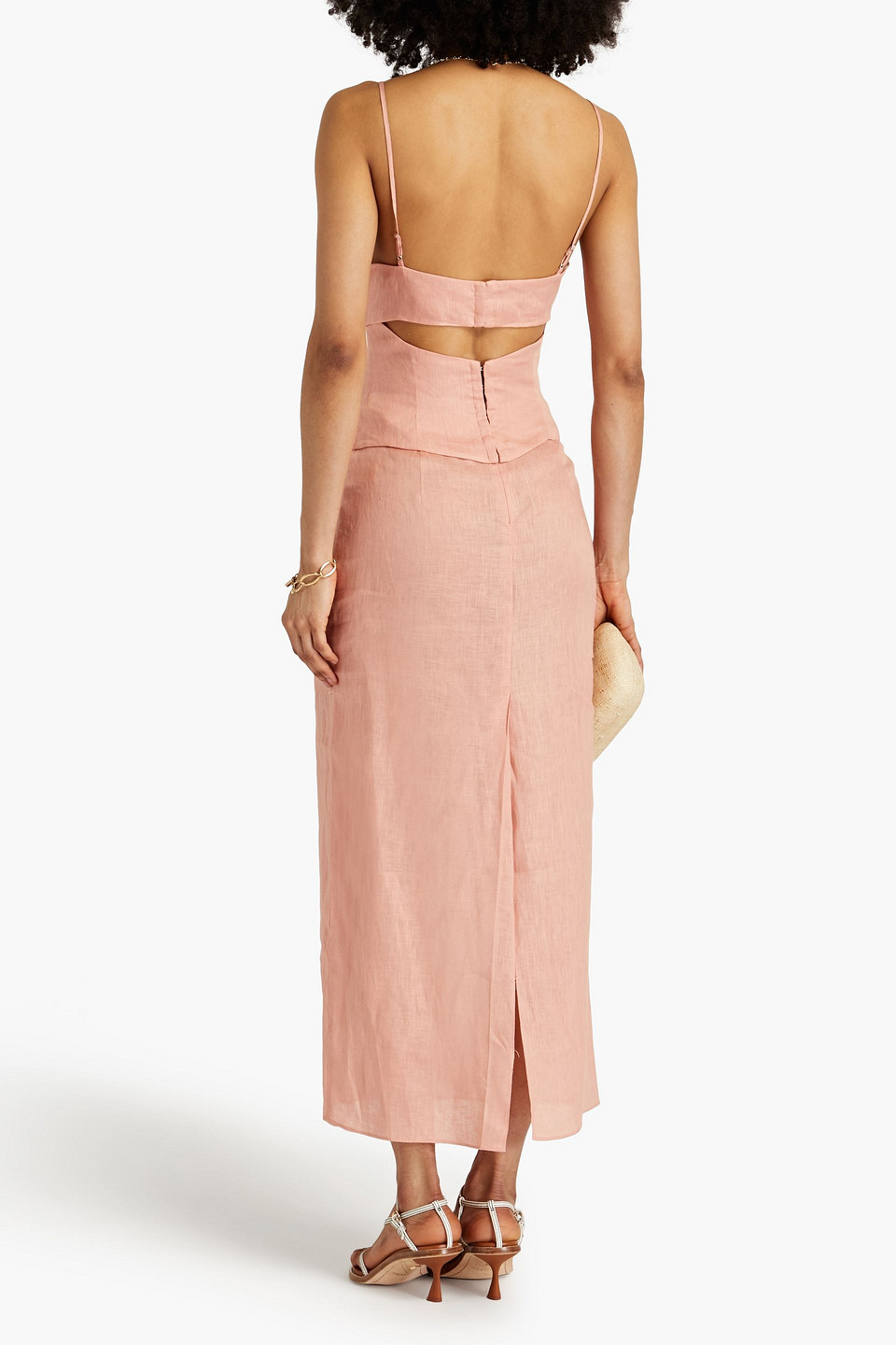 Shop Ronny Kobo Knotted Cutout Linen Maxi Dress In Peach