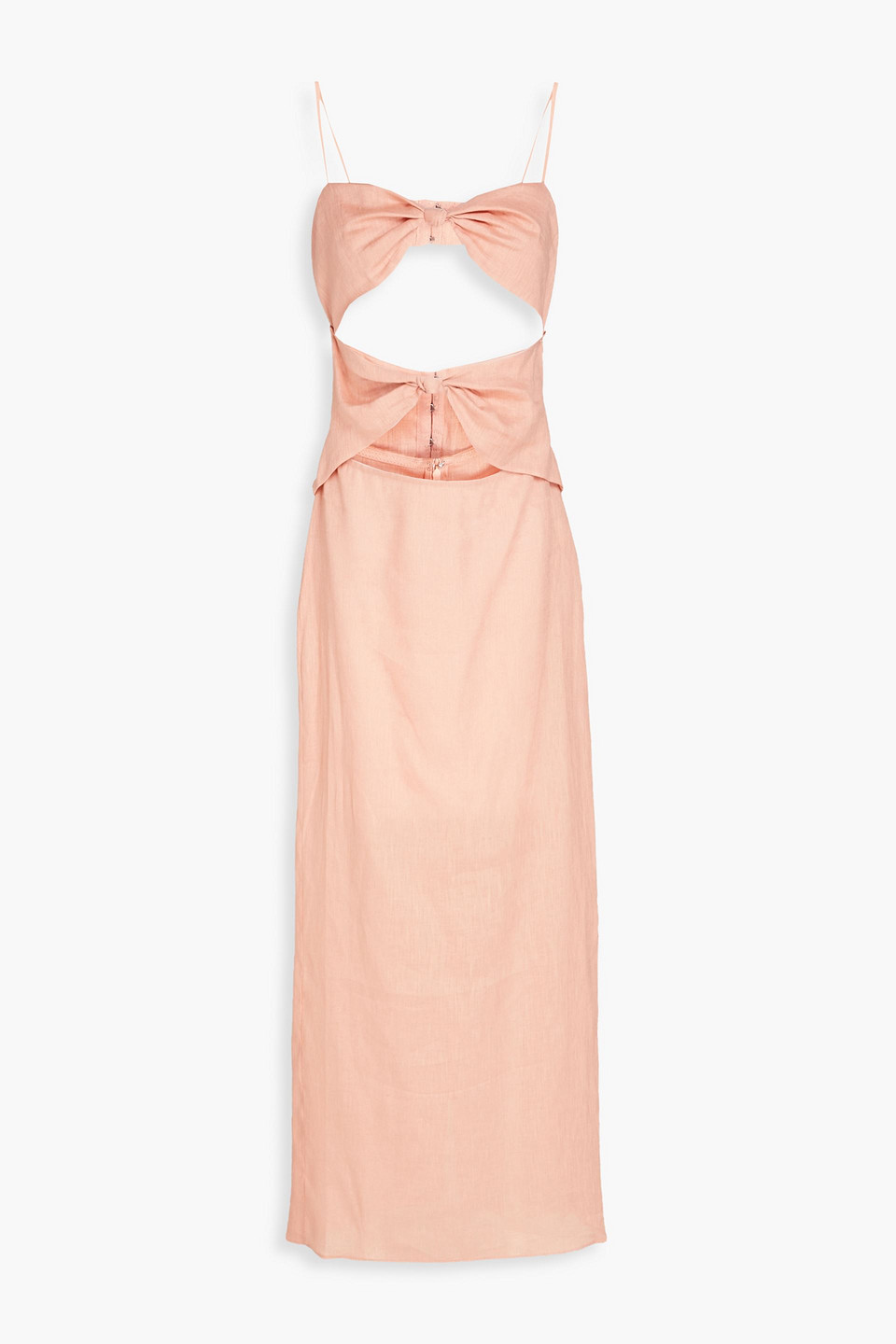 Ronny Kobo Knotted Cutout Linen Maxi Dress In Peach