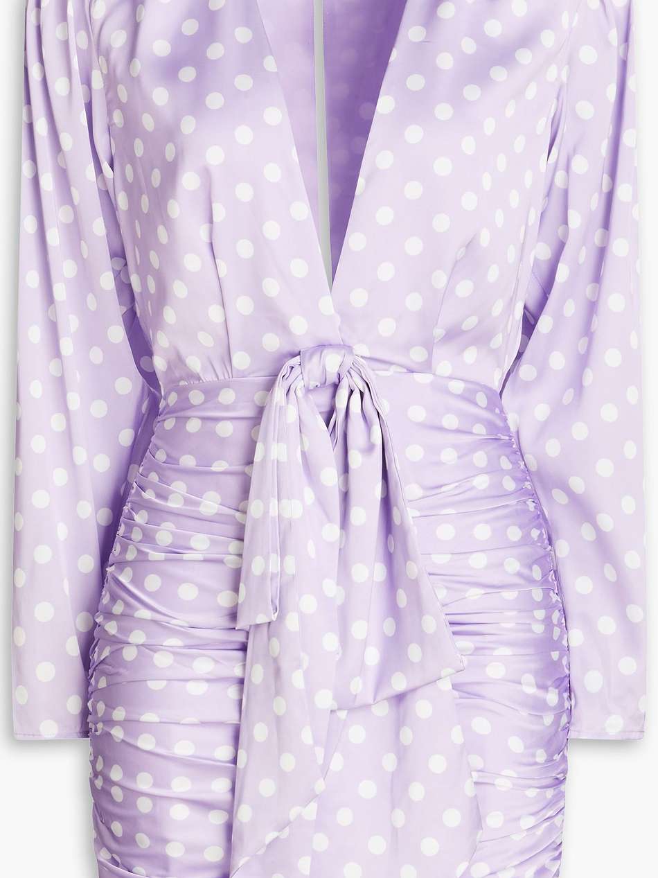 lyric ruched polka-dot satin mini dress
