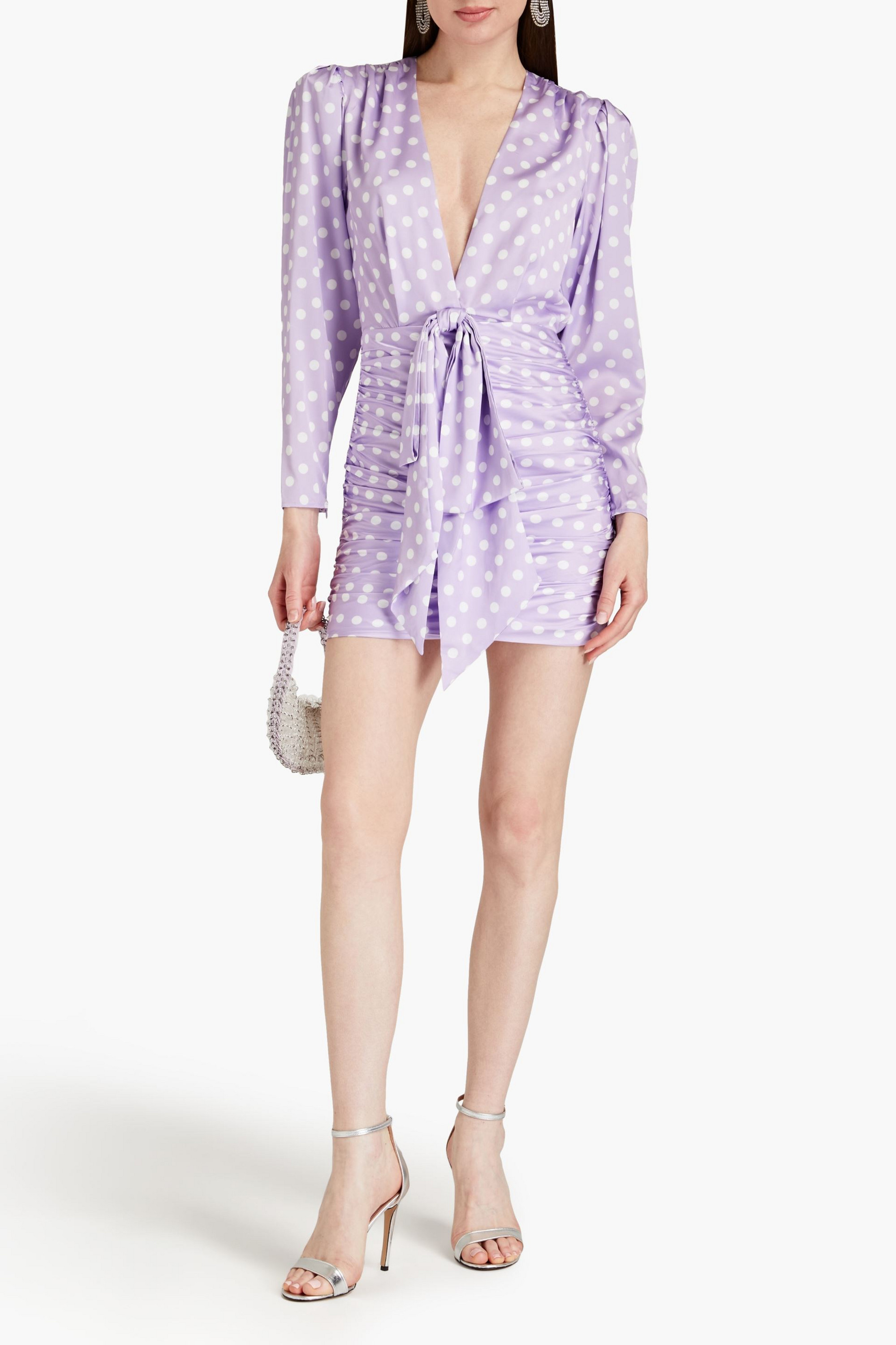 Ronny Kobo Lyric ruched polka-dot satin mini dress