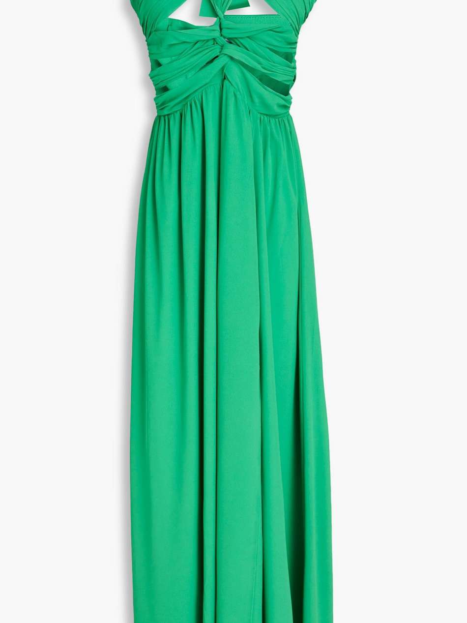 ally ruched cutout chiffon halterneck maxi dress