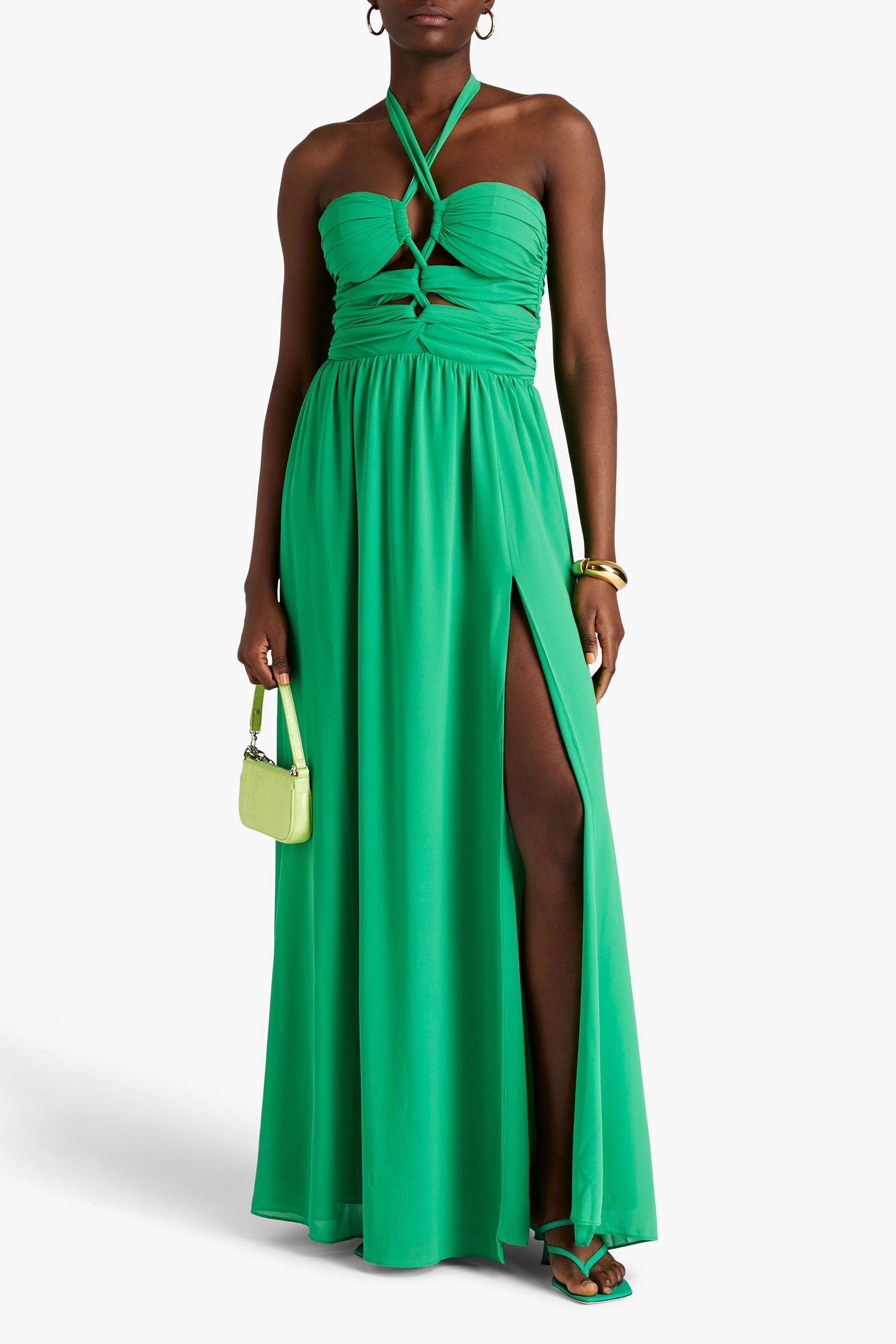 Ronny Kobo Ally ruched cutout chiffon halterneck maxi dress