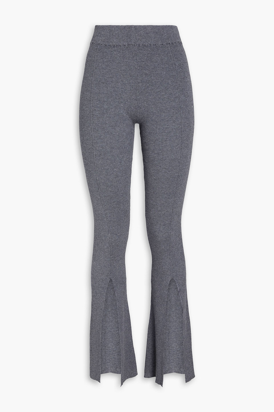 Shop Remain Birger Christensen Omly Ribbed-knit Flared Pants In Stone