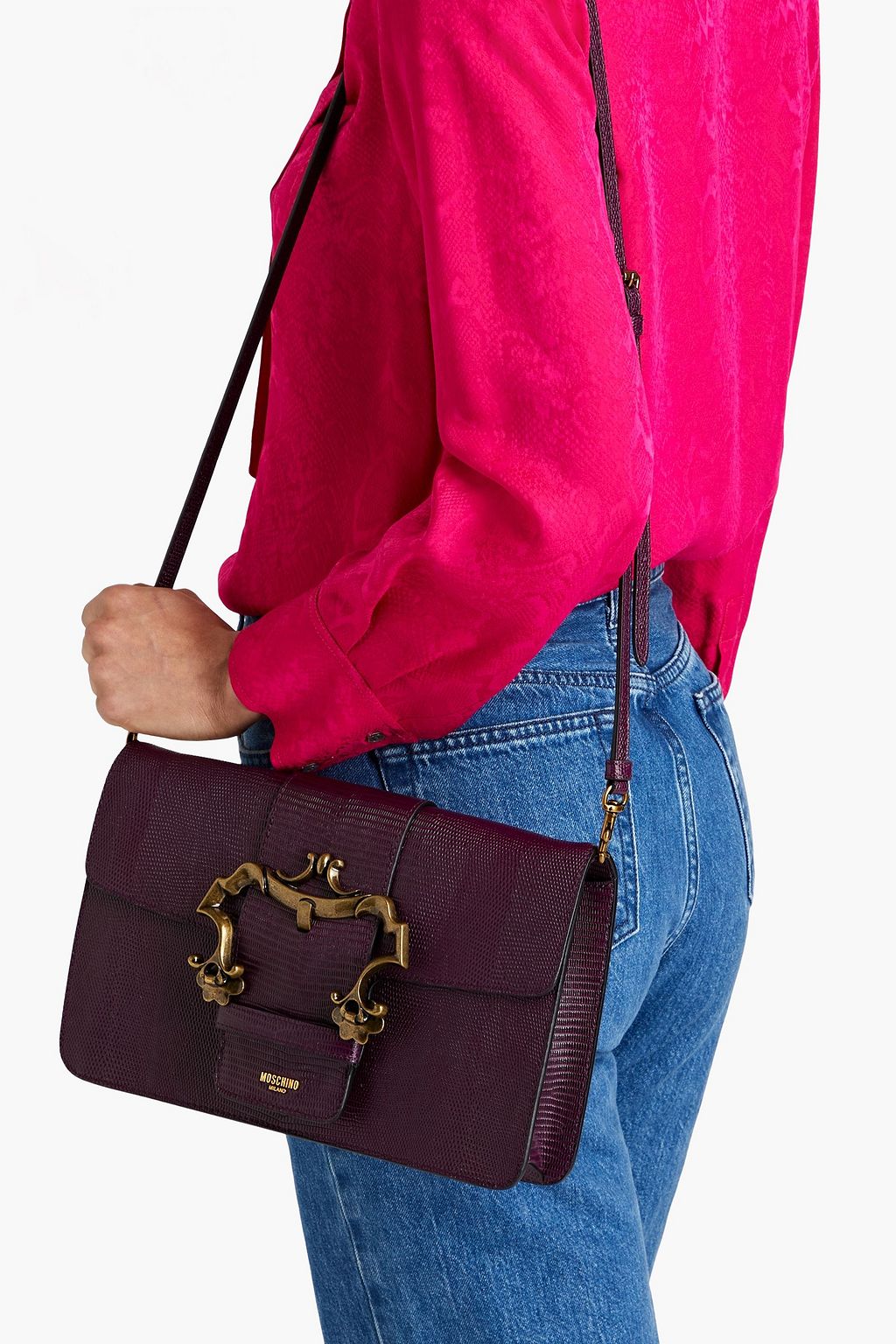 MOSCHINO Schultertasche aus Leder mit Eidechseneffekt und Schnalle