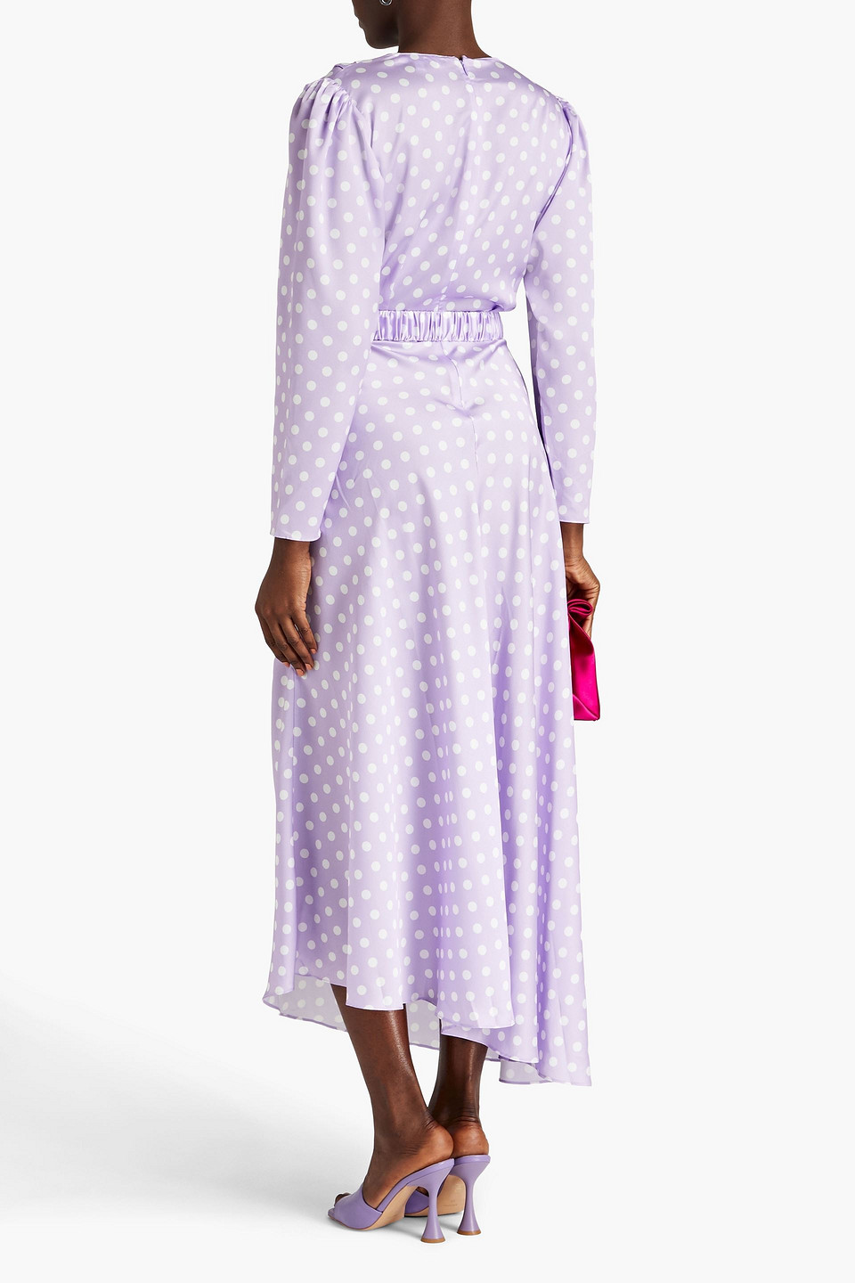 Shop Ronny Kobo Carmen Belted Polka-dot Satin Maxi Dress In Lavender