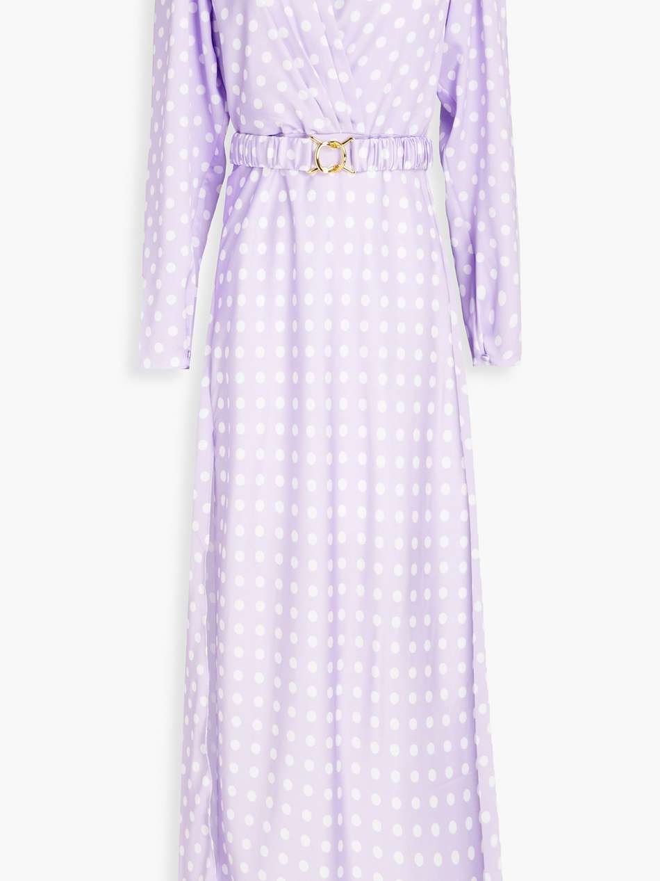 carmen belted polka-dot satin maxi dress
