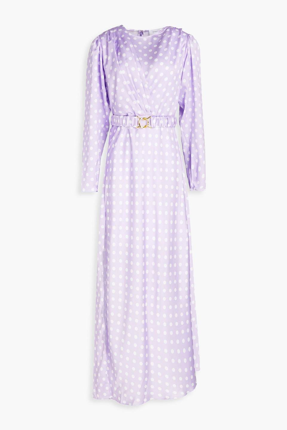 Ronny Kobo Carmen Pleated Polka-dot Satin Maxi Dress In Lavender