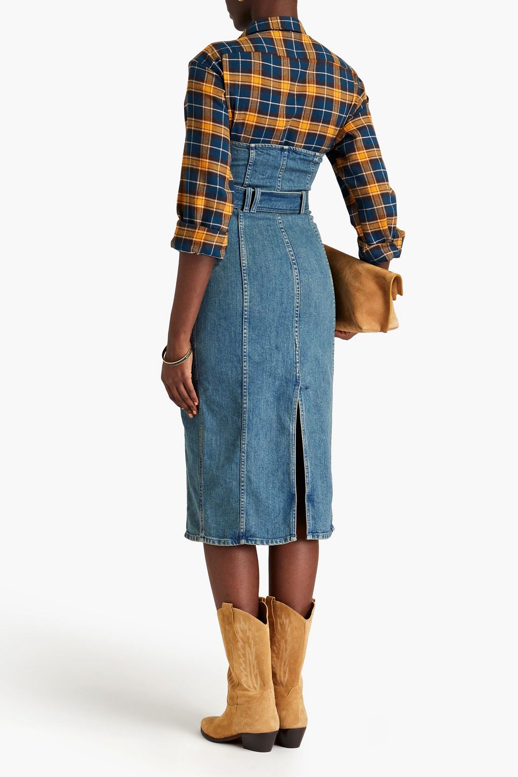 REMAIN BIRGER CHRISTENSEN デニム ミディワンピース ストラップレス ベルト付き
