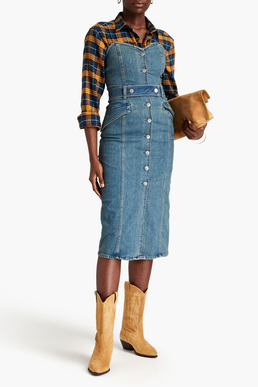 REMAIN BIRGER CHRISTENSEN デニム ミディワンピース ストラップレス ベルト付き