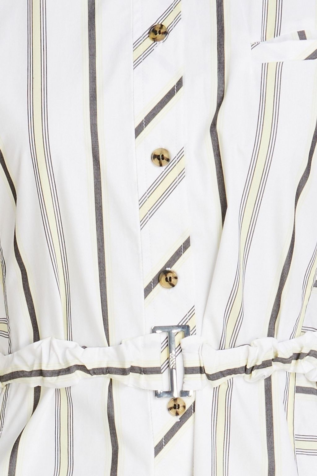 GANNI Belted striped cotton-poplin shirt