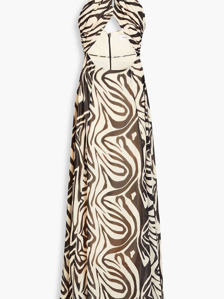 mona cutout printed crepe halterneck maxi dress