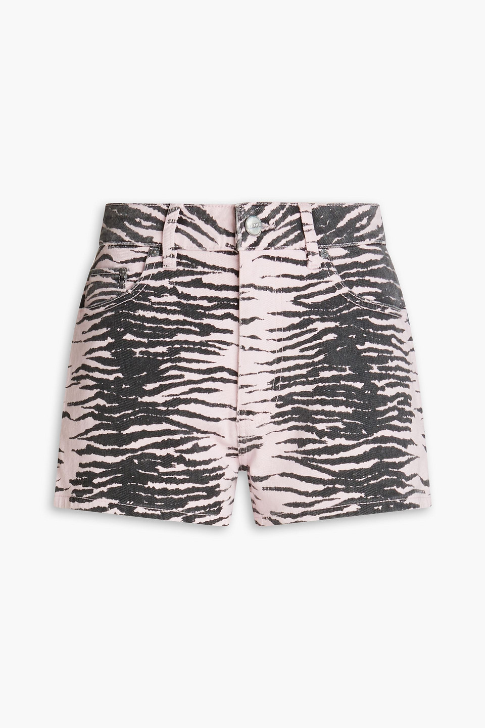 Ganni Printed High-rise Denim Shorts In Animal Print
