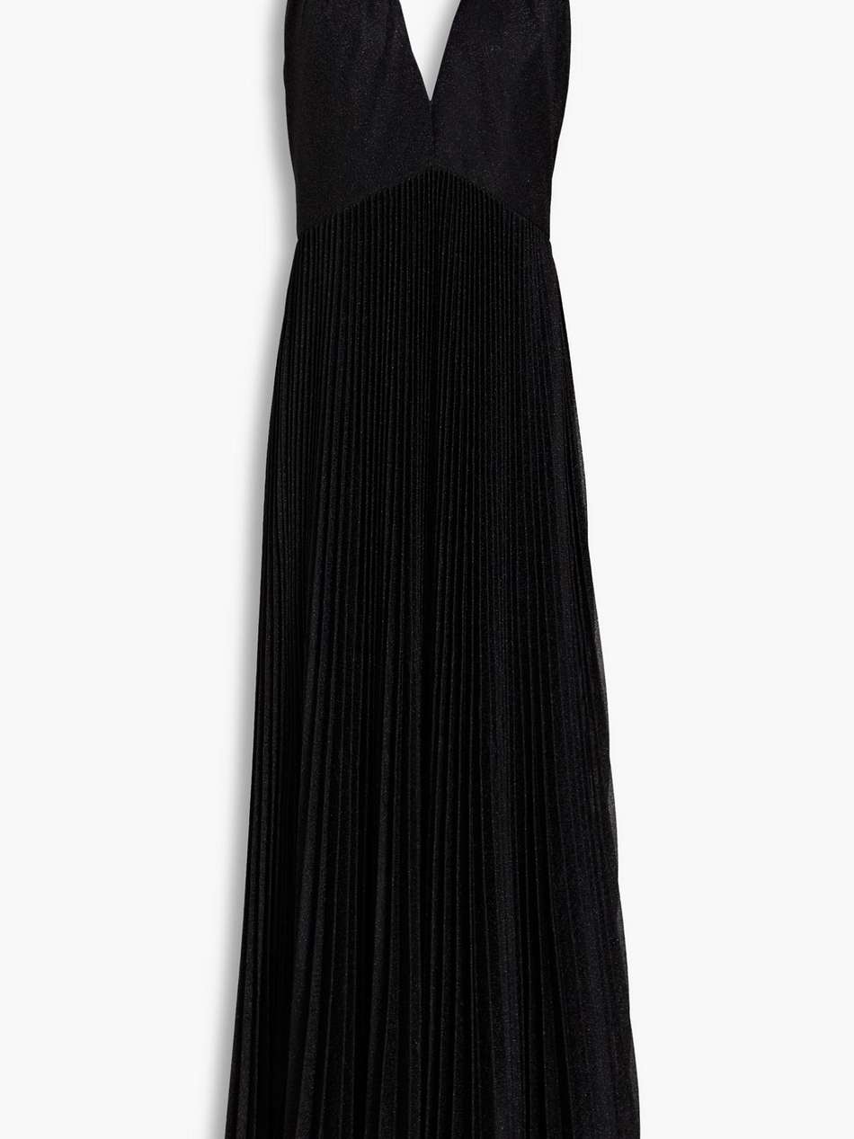 metallic plissé-woven gown