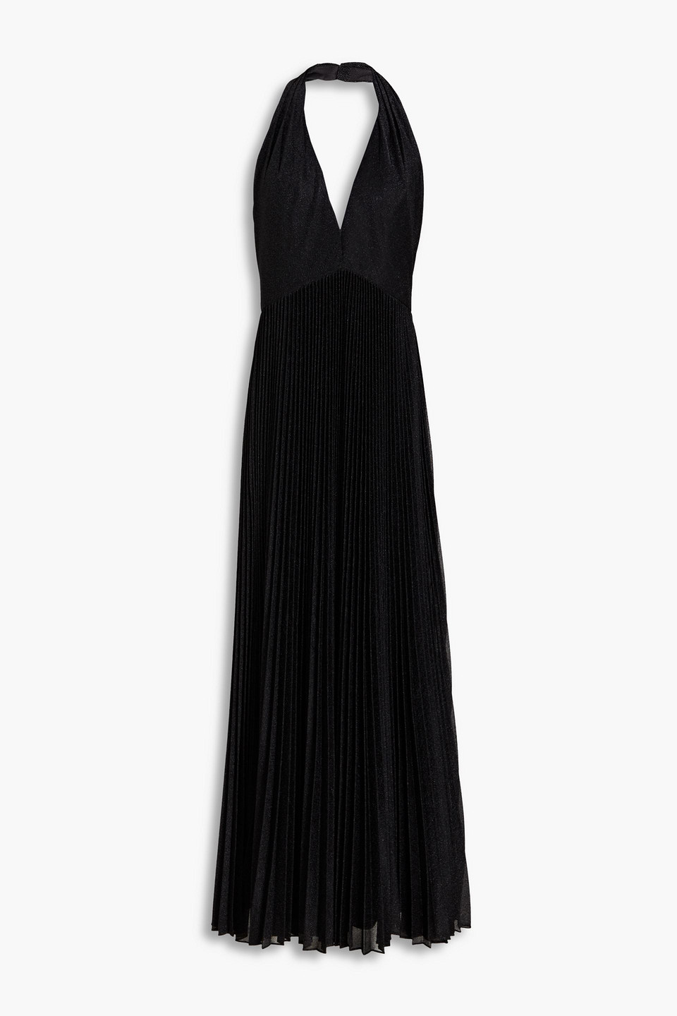 Halston Dressing Gown Aus Plissiertem Webstoff Mit Metallic-effekt In Black