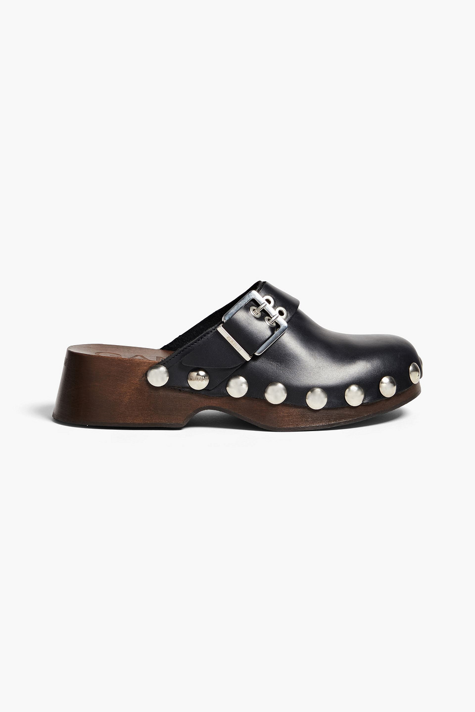 Ganni 55mm Studded Leather Clogs In Black