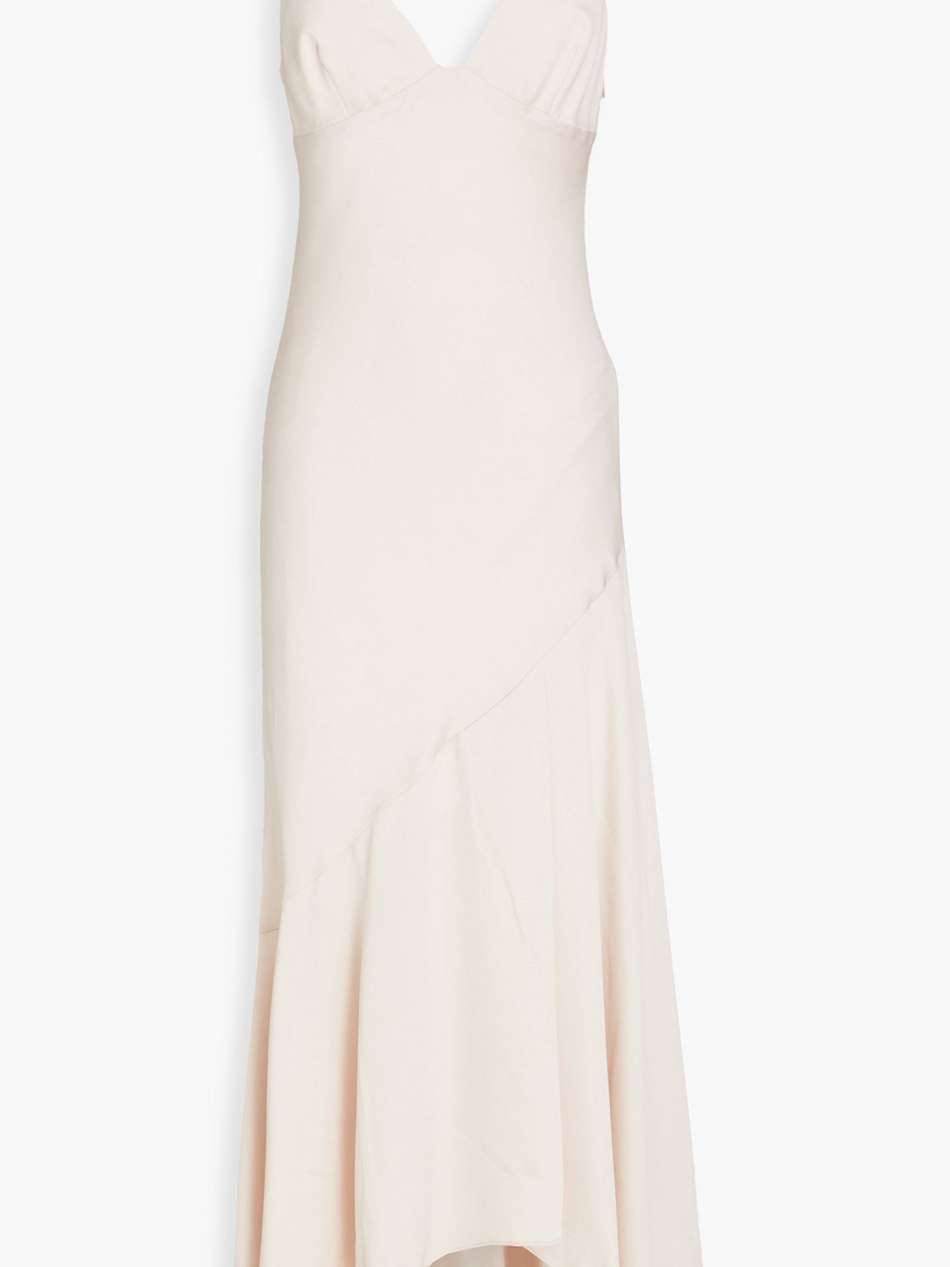 asymmetric satin-crepe maxi dress