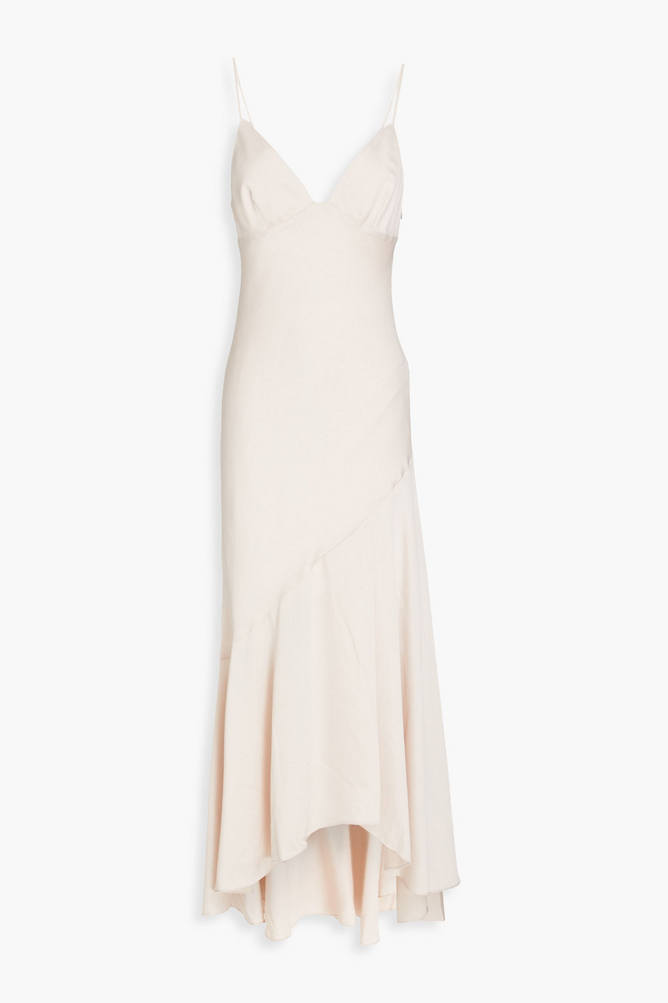 Asymmetric satin-crepe maxi dress