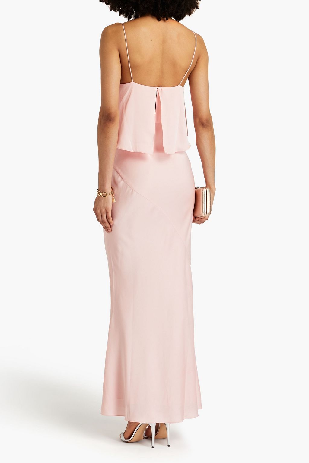 SHONA JOY Layered satin-crepe maxi dress