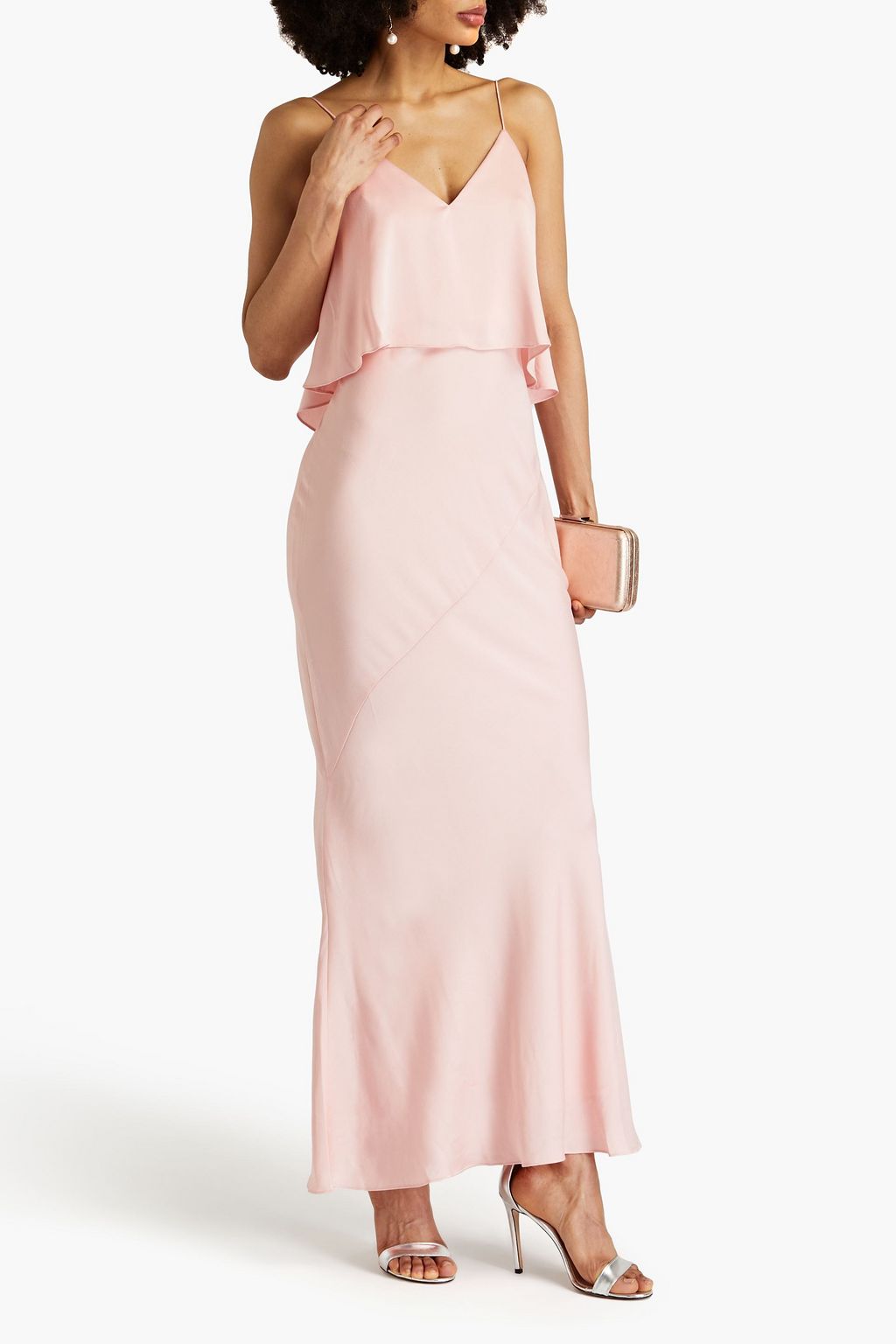 SHONA JOY Layered satin-crepe maxi dress
