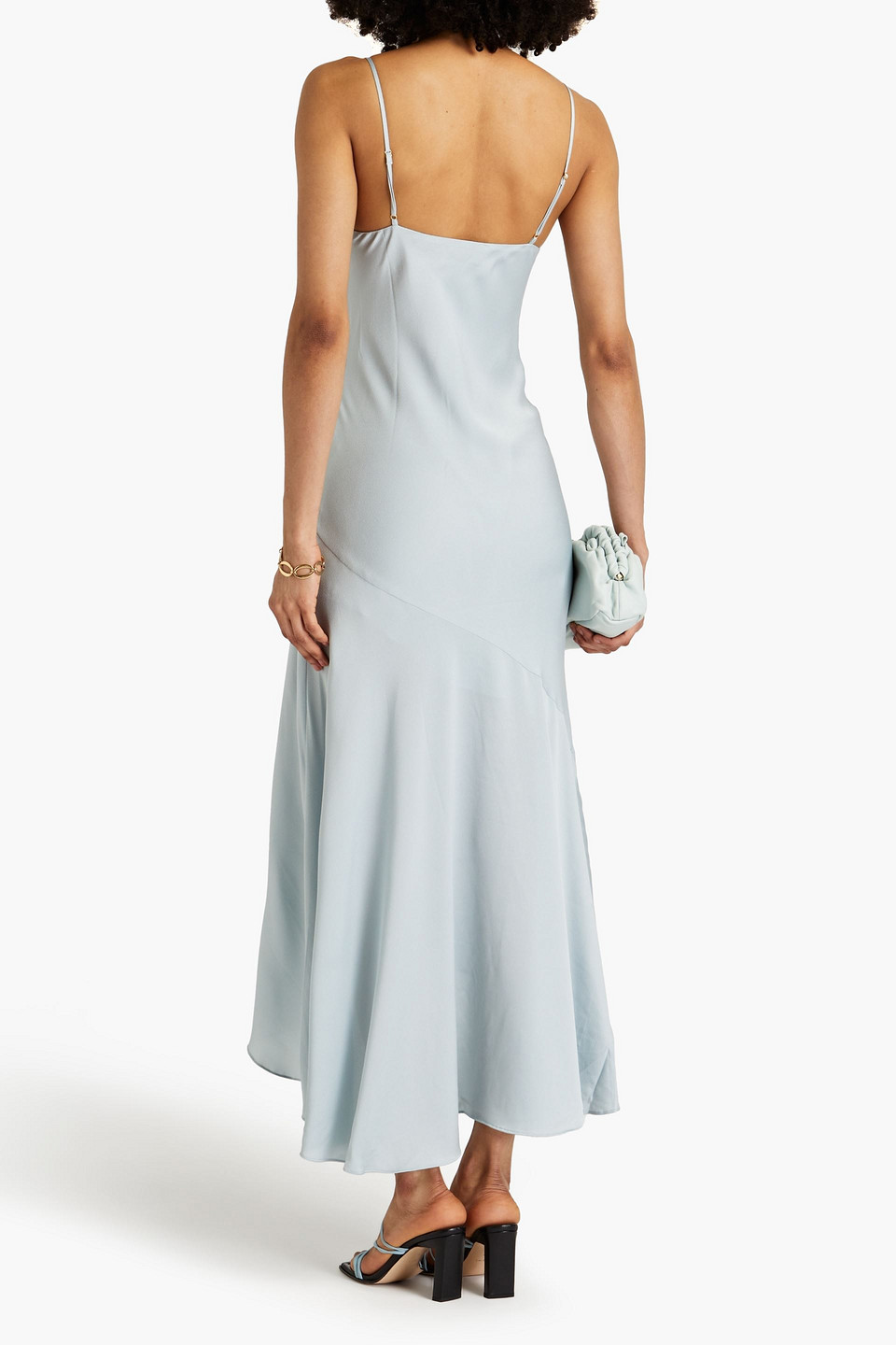 Shop Shona Joy Asymmetric Satin-crepe Maxi Dress In Sky Blue