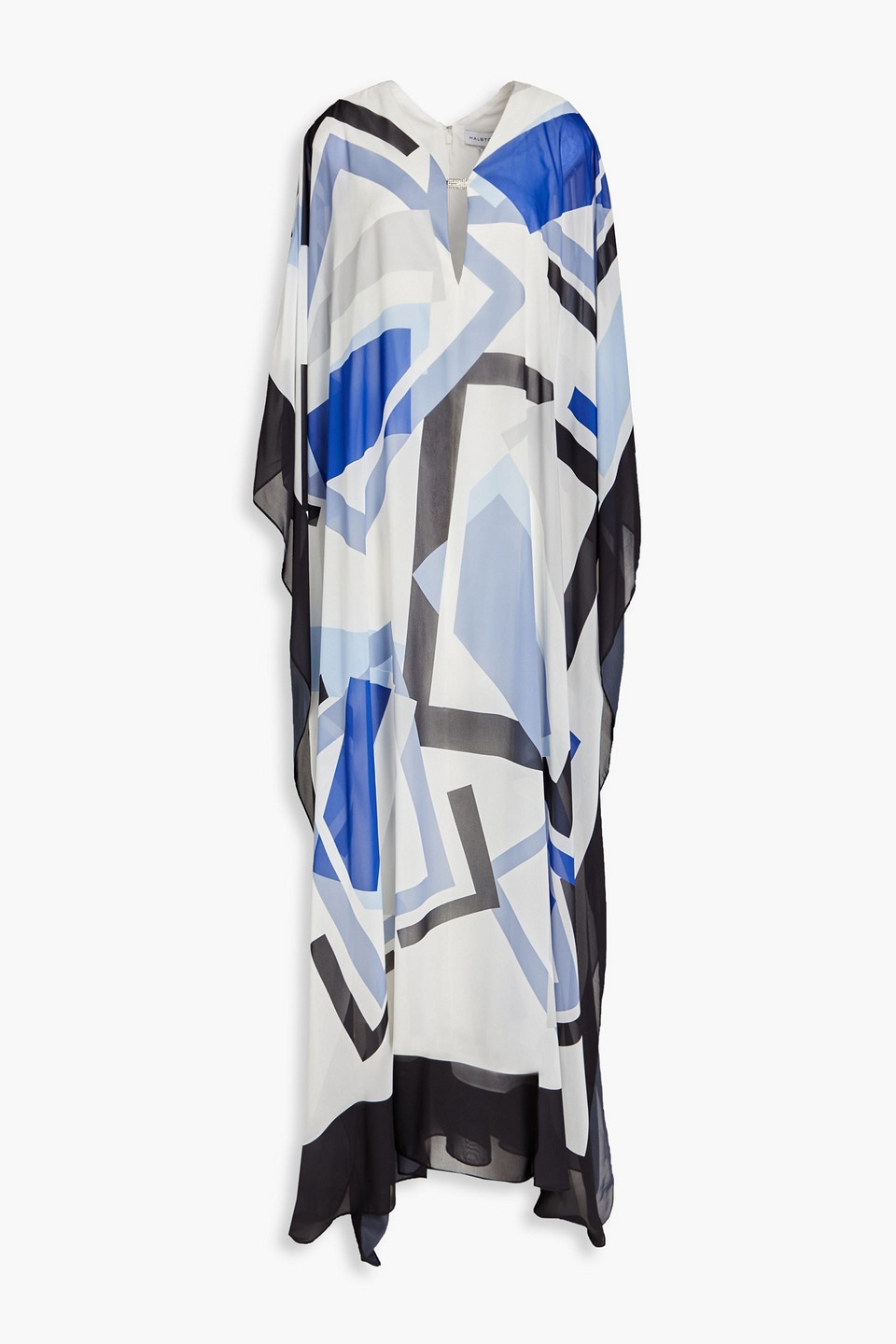 Halston Printed Chiffon Kaftan In Navy