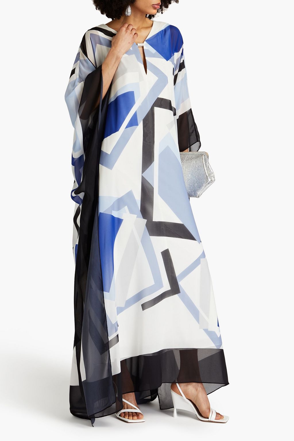 HALSTON Printed chiffon kaftan