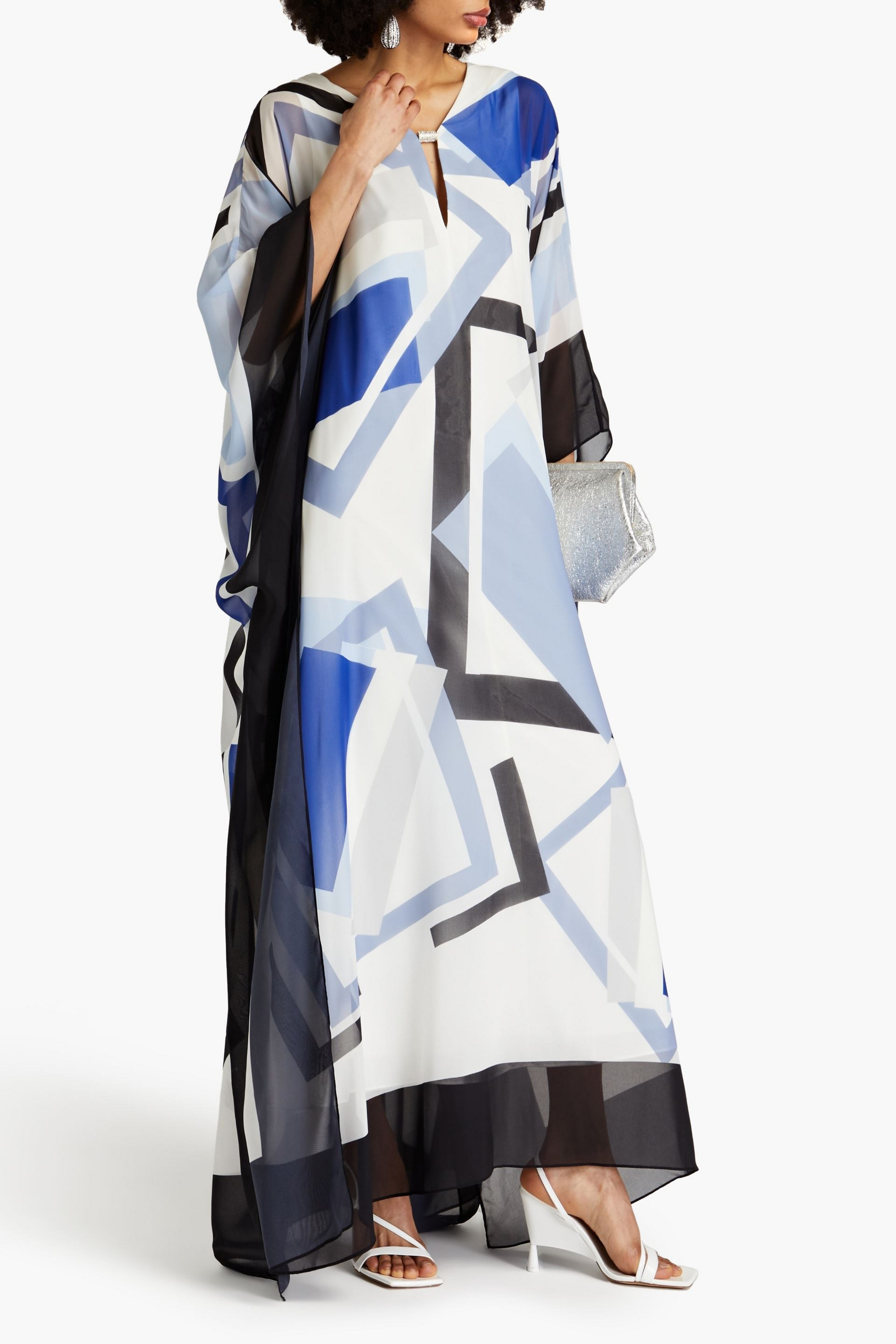 HALSTON Printed chiffon kaftan