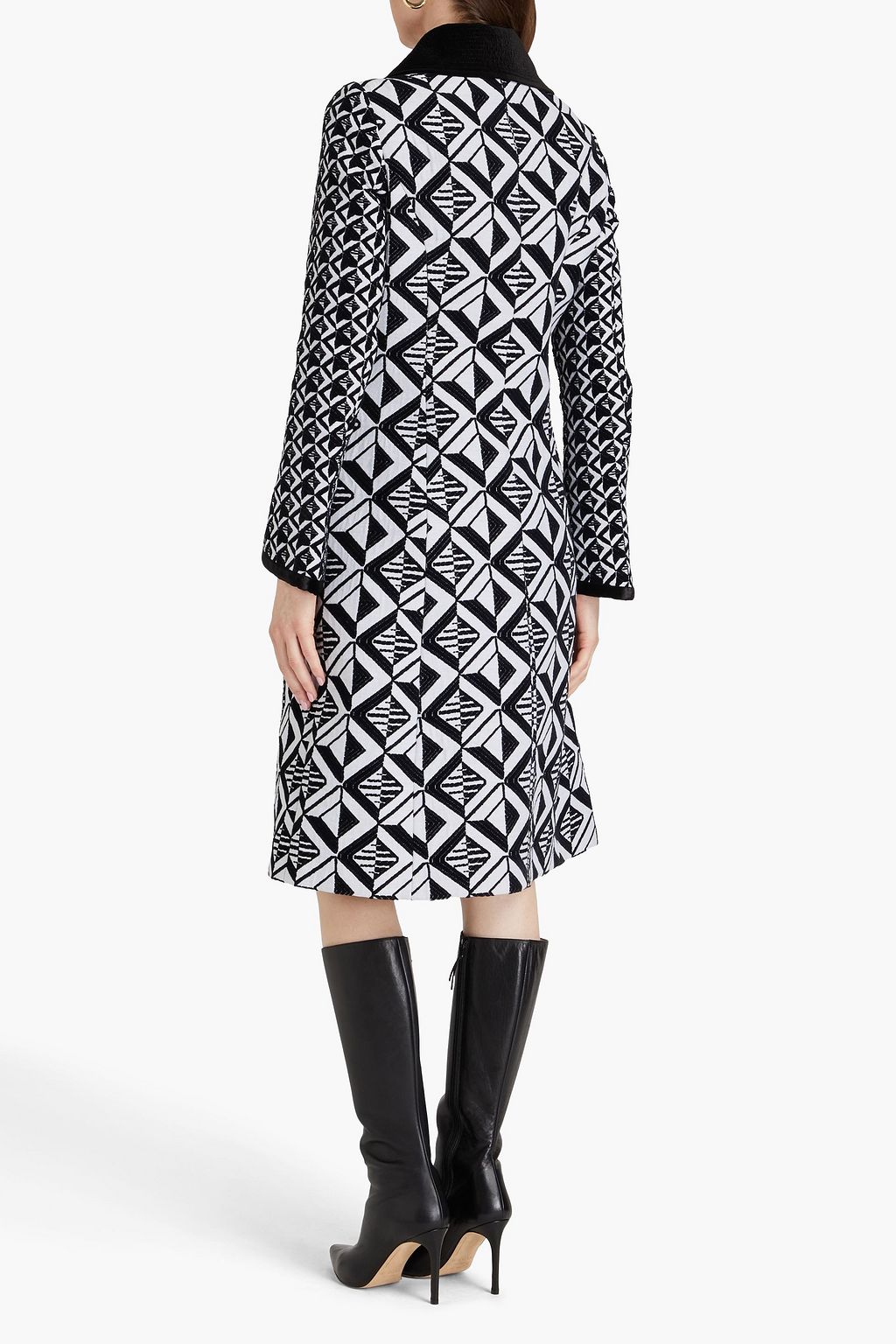 ANDREW GN Velvet-trimmed chenille-jacquard coat