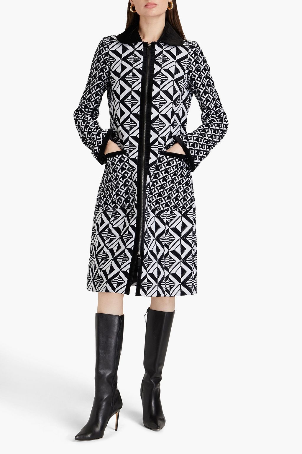 ANDREW GN Velvet-trimmed chenille-jacquard coat