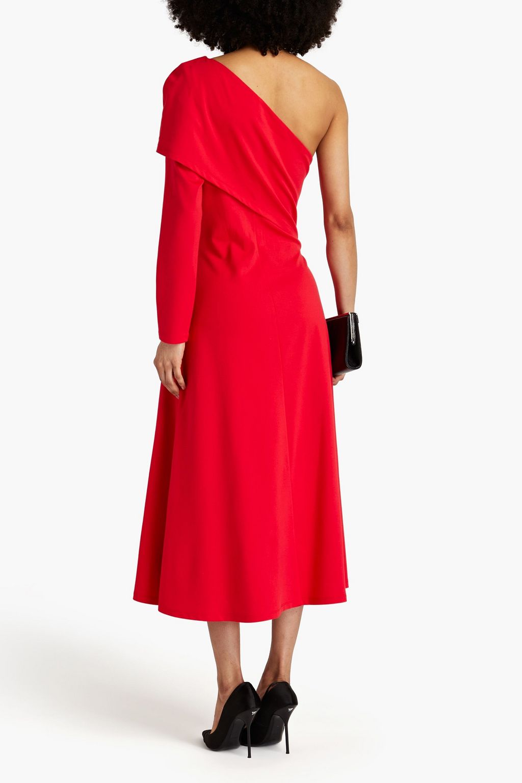 HALSTON One-sleeve stretch-jersey midi dress