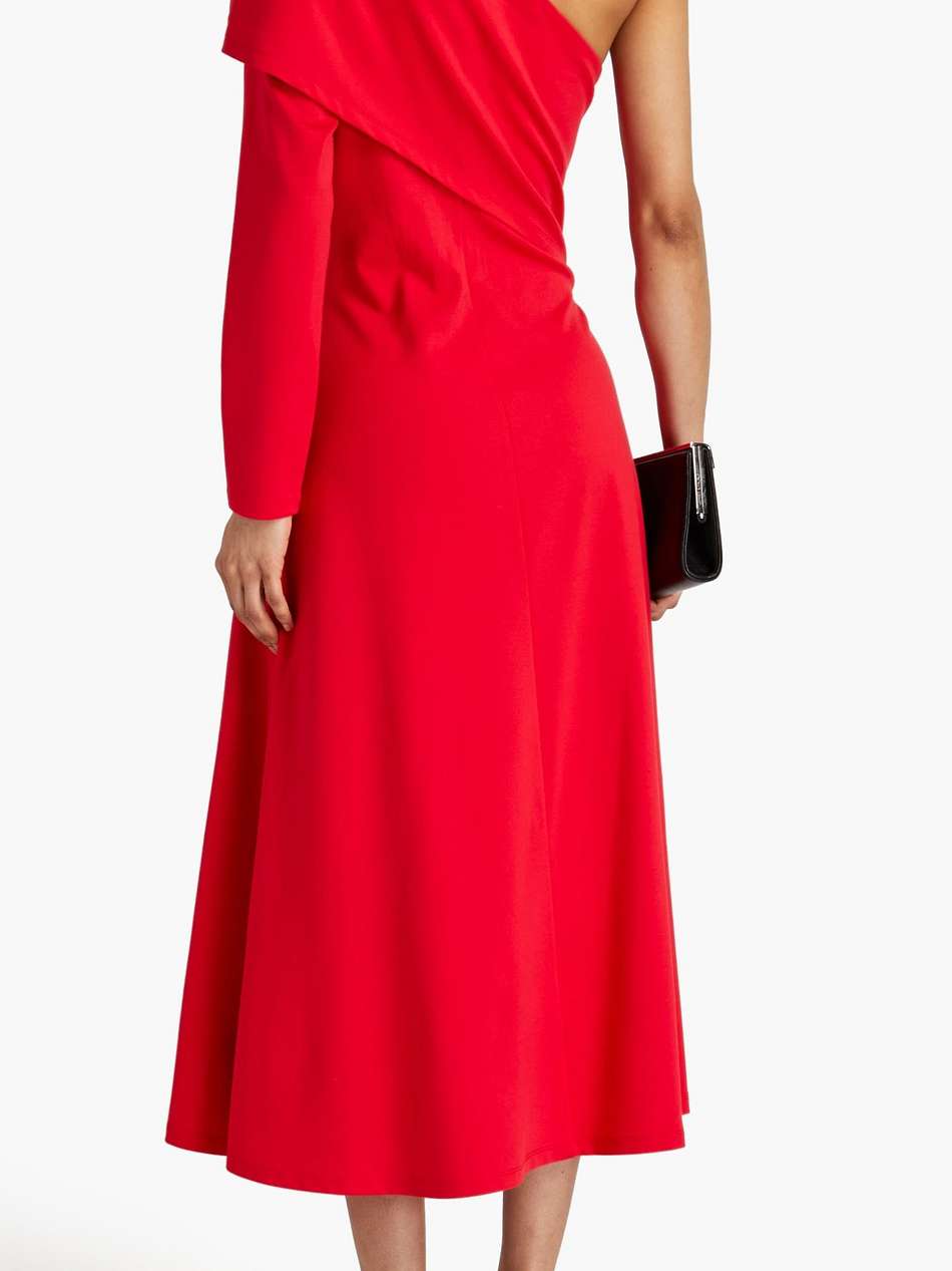 one-sleeve stretch-jersey midi dress