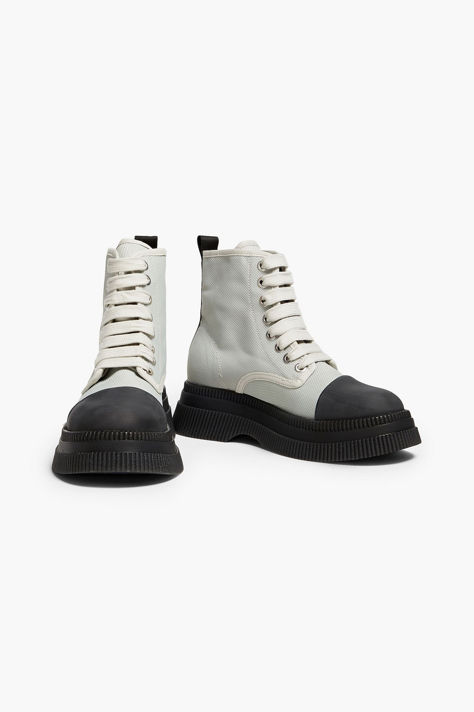 Shop Ganni Canvas Ankle Boots In Light Gray