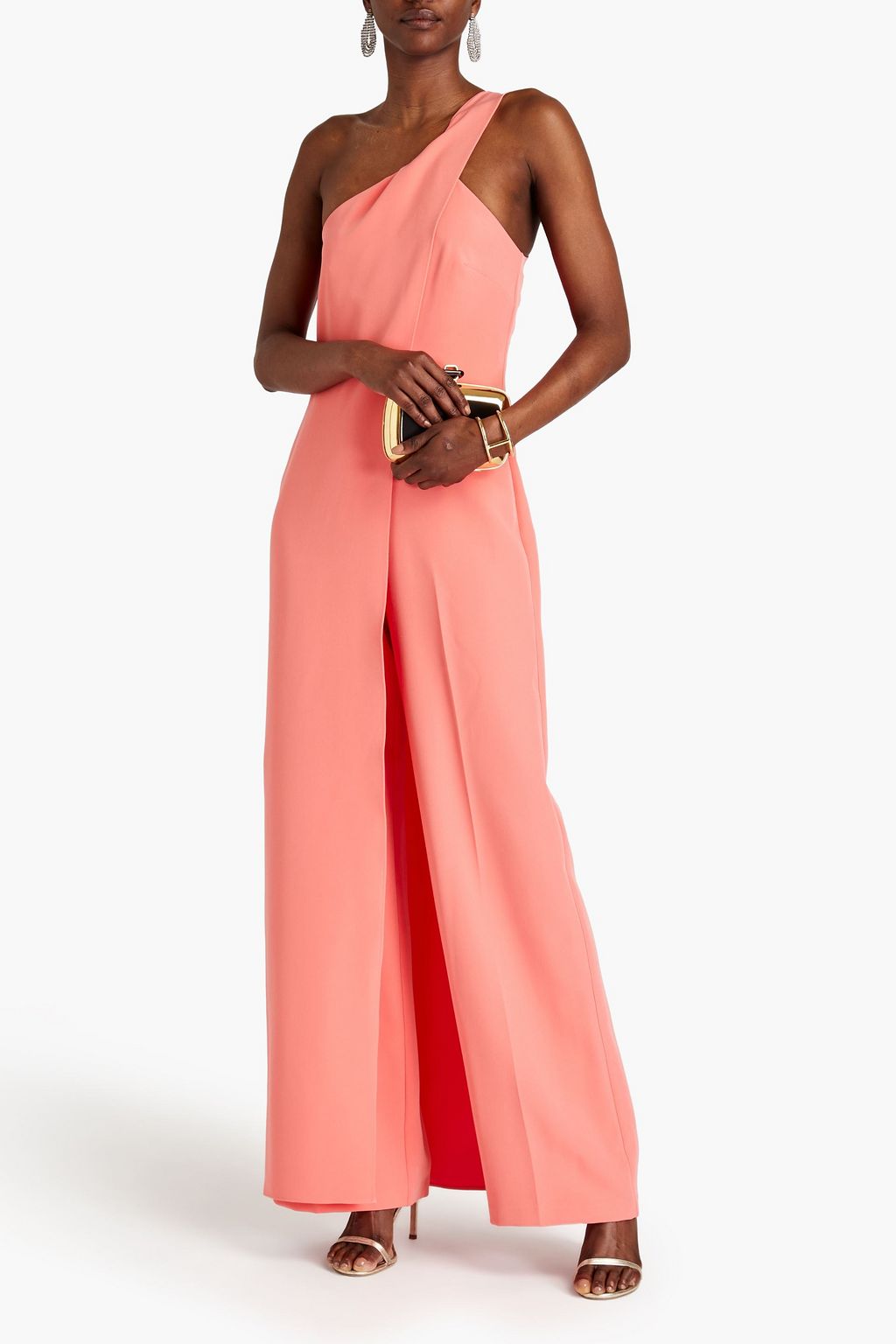 HALSTON Juli one-shoulder layered crepe wide-leg jumpsuit