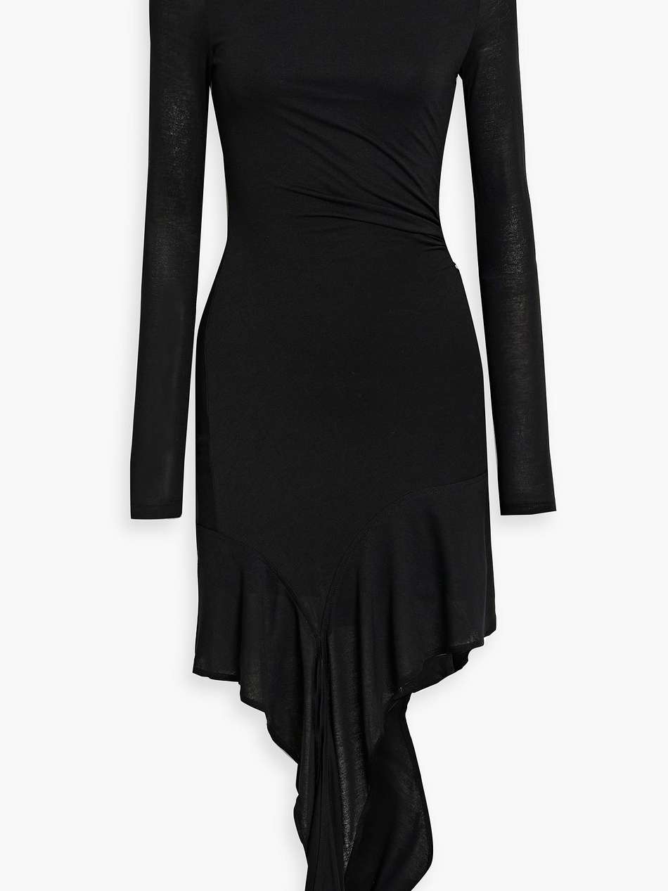 one-shoulder draped jersey mini dress