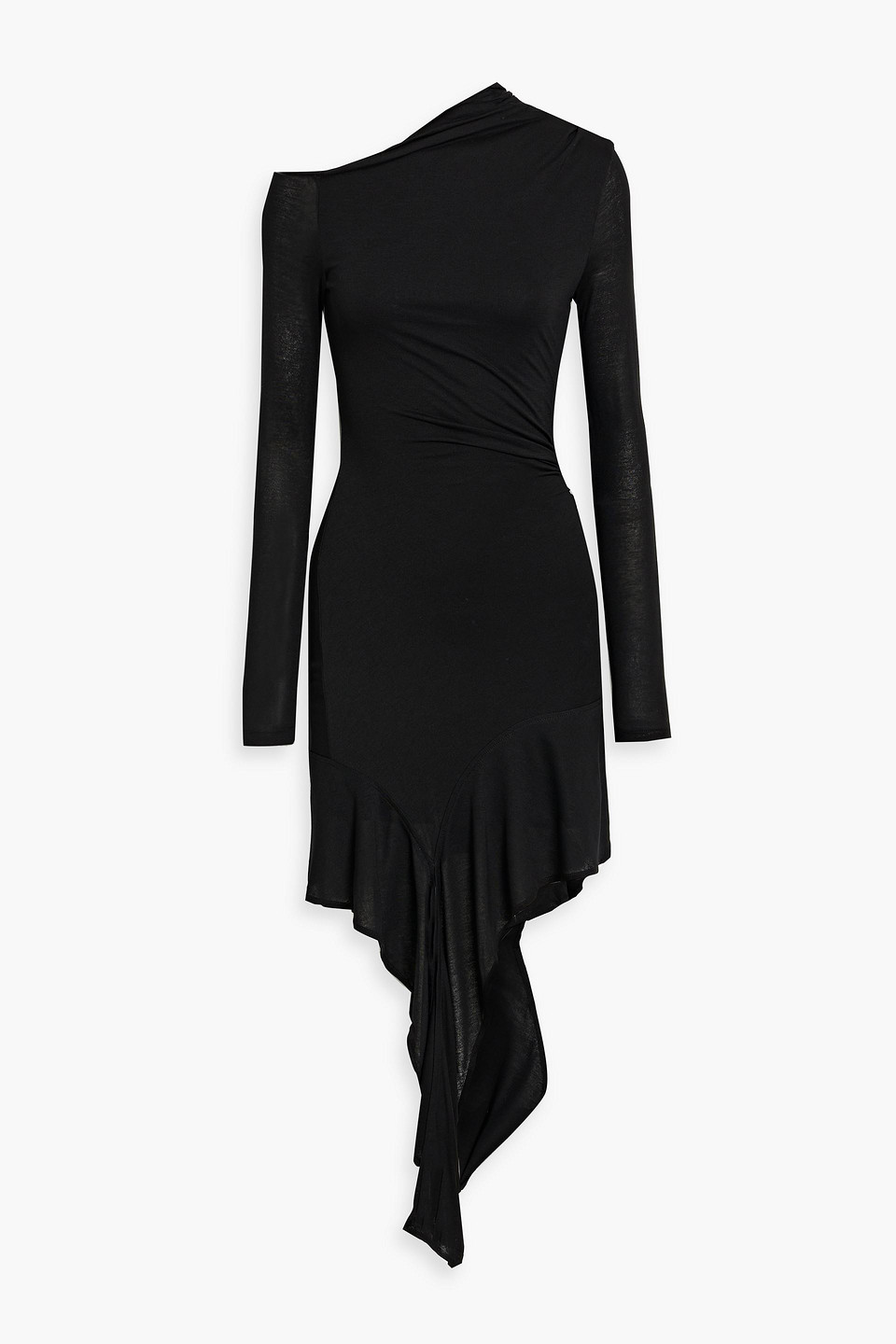 Shop Helmut Lang One-shoulder Draped Jersey Mini Dress In Black