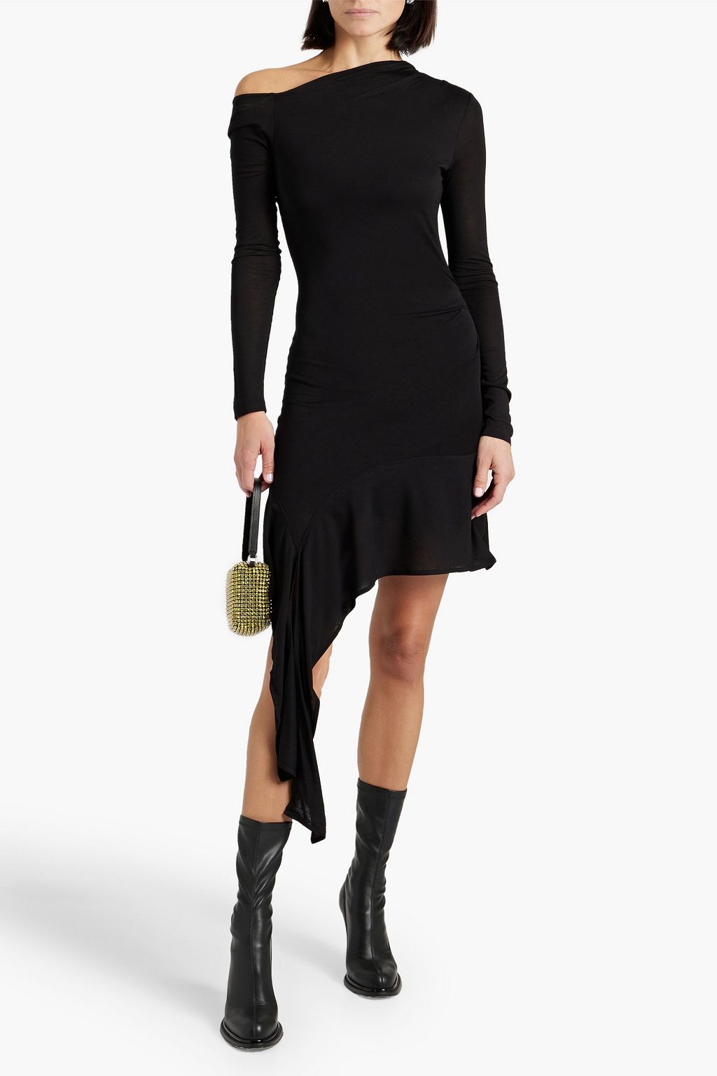 HELMUT LANG One-shoulder draped jersey mini dress