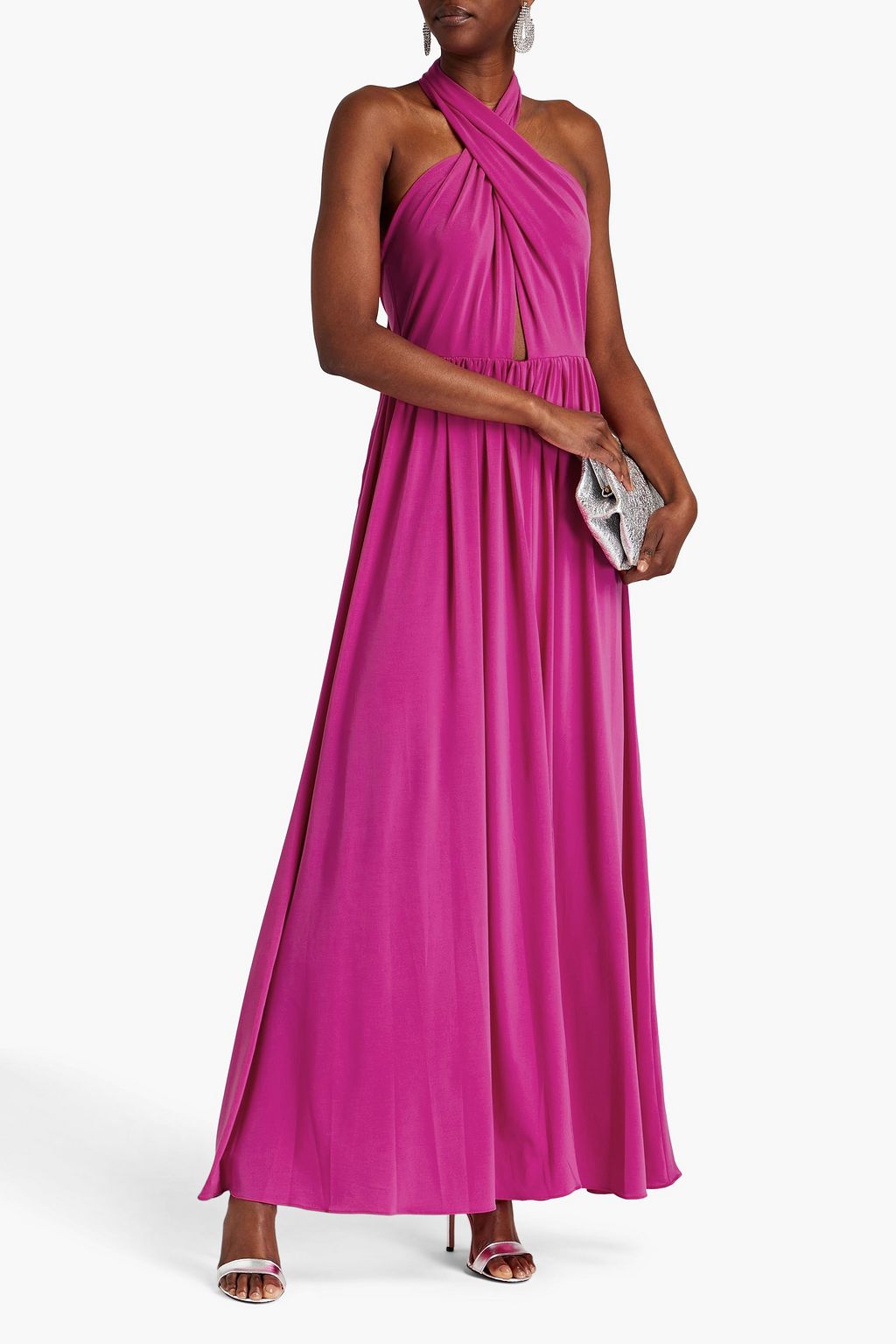 HALSTON Jennifer cutout jersey halterneck gown